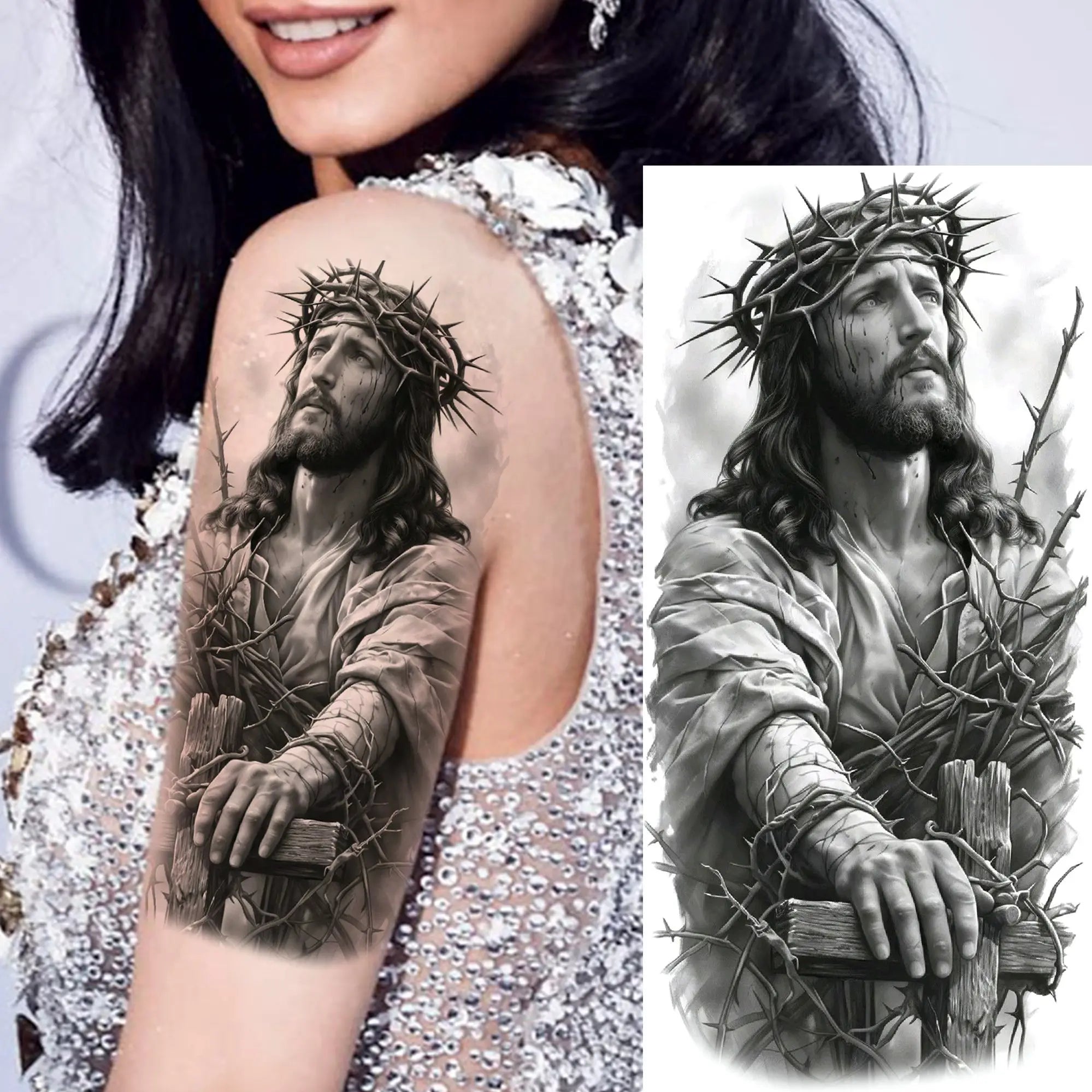 1 Sheet Jesus Thorn Crown Temporary Tattoo Sticker – Waterproof Realistic Fake Tattoos for Arm Chest Shoulder