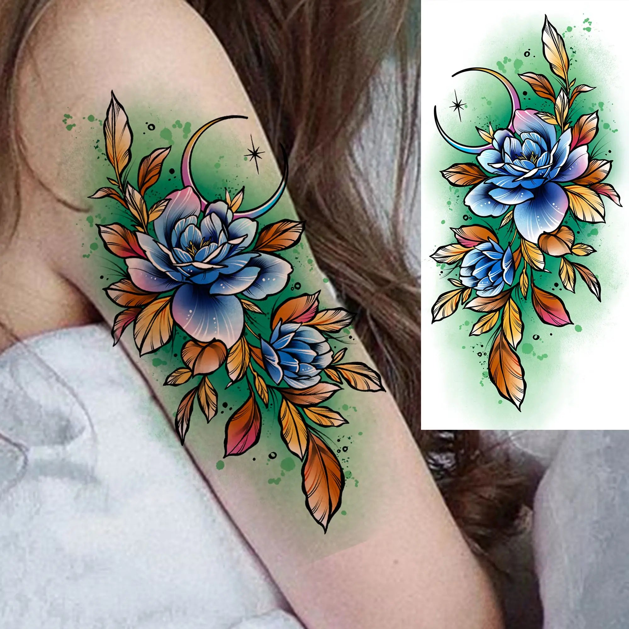 3D Rose Butterfly Temporary Tattoo – Waterproof Phoenix Flower Fake Tattoo Sticker
