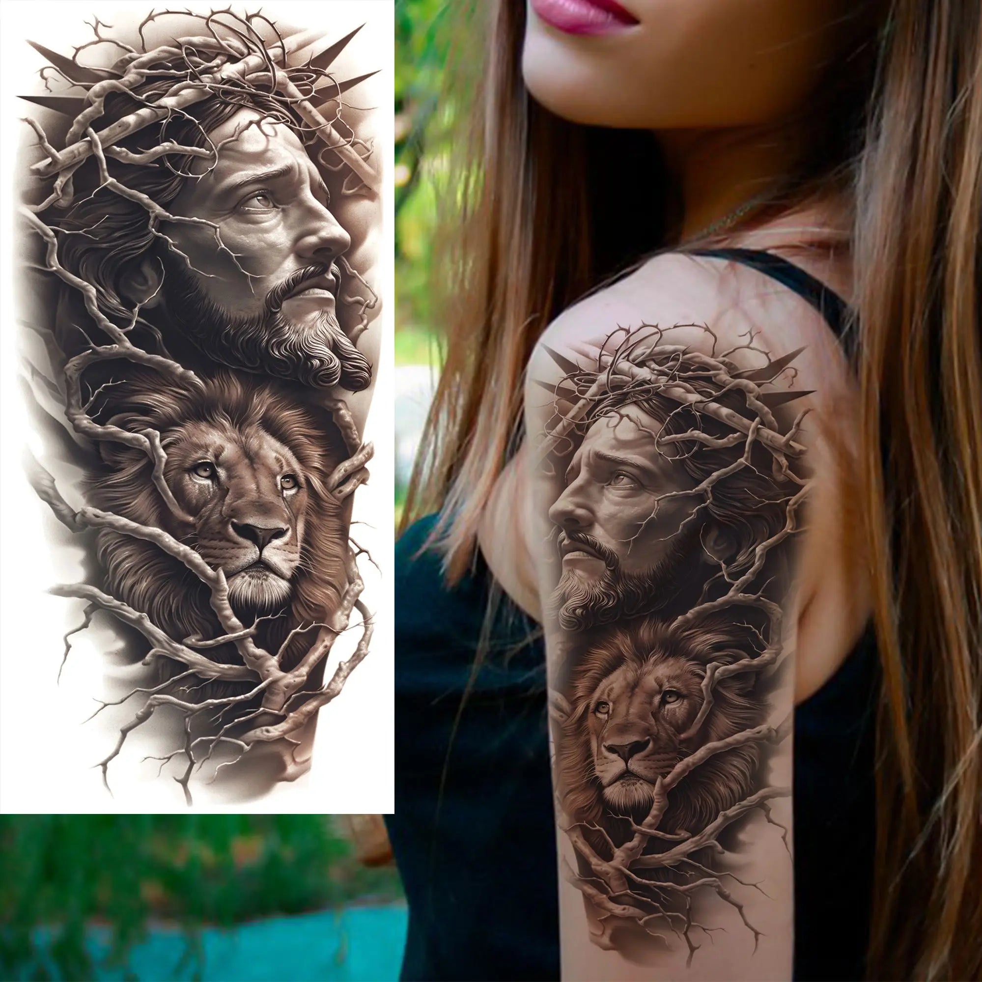 1 Sheet Jesus Thorn Crown Temporary Tattoo Sticker – Waterproof Realistic Fake Tattoos for Arm Chest Shoulder