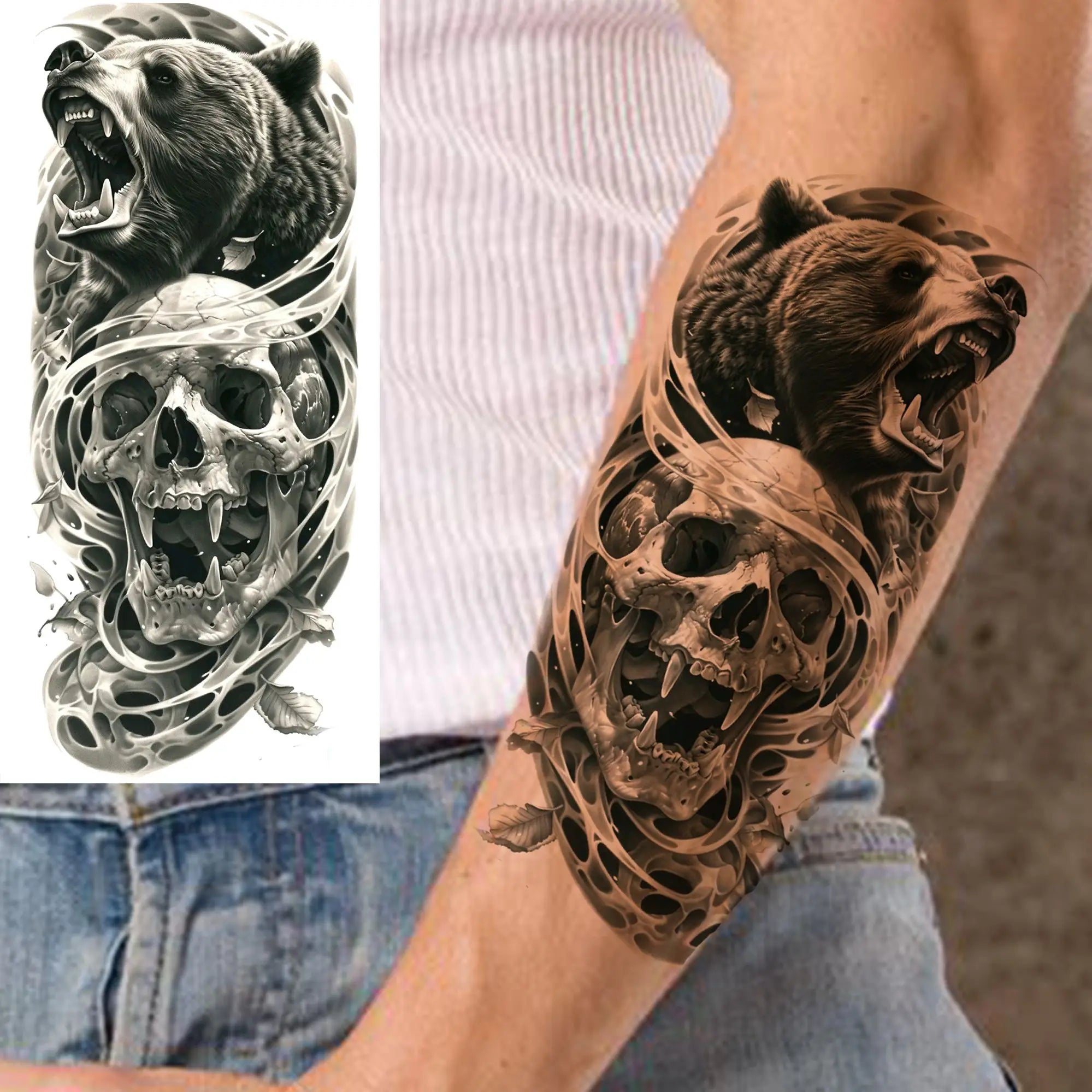 1 Sheet Realistic Beast Tattoo Stickers – Bear, Tiger, Wolf, Owl Waterproof Temporary Sleeve Tattoo for Arm and Leg