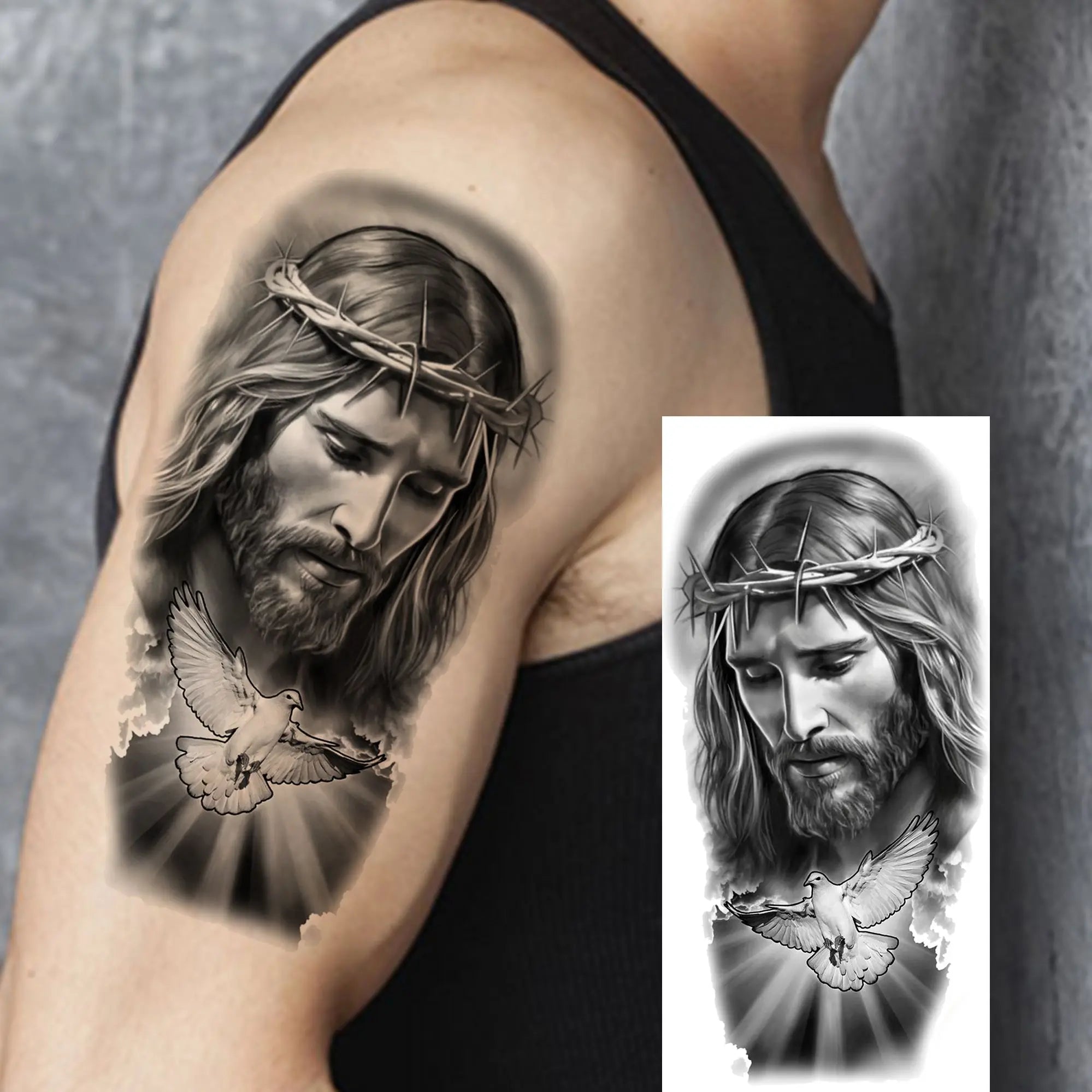 1pc Jesus Pray Cross Temporary Tattoo Stickers – Realistic Christian Fake Tattoos for Arm Chest Leg