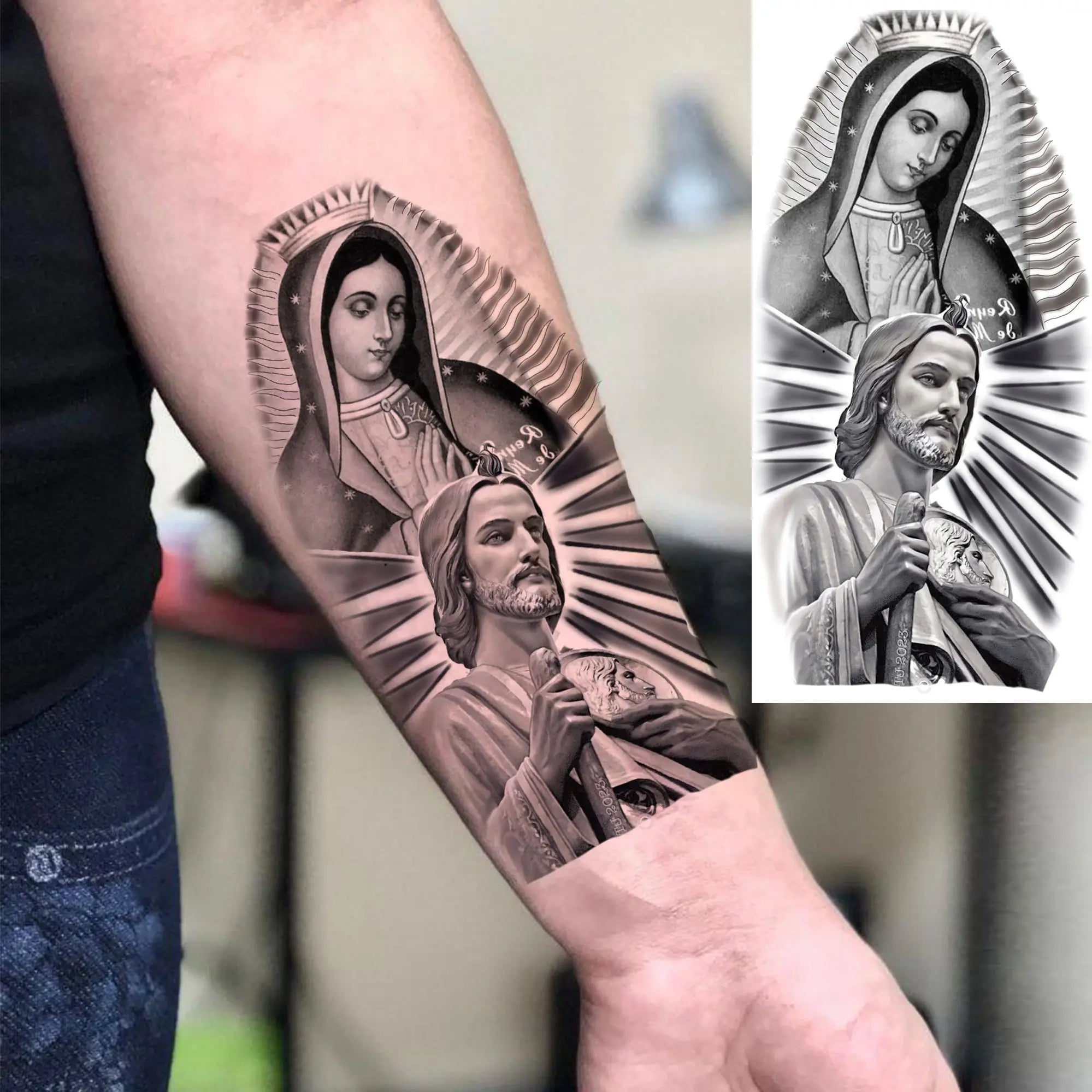 1pc Jesus Pray Cross Temporary Tattoo Stickers – Realistic Christian Fake Tattoos for Arm Chest Leg