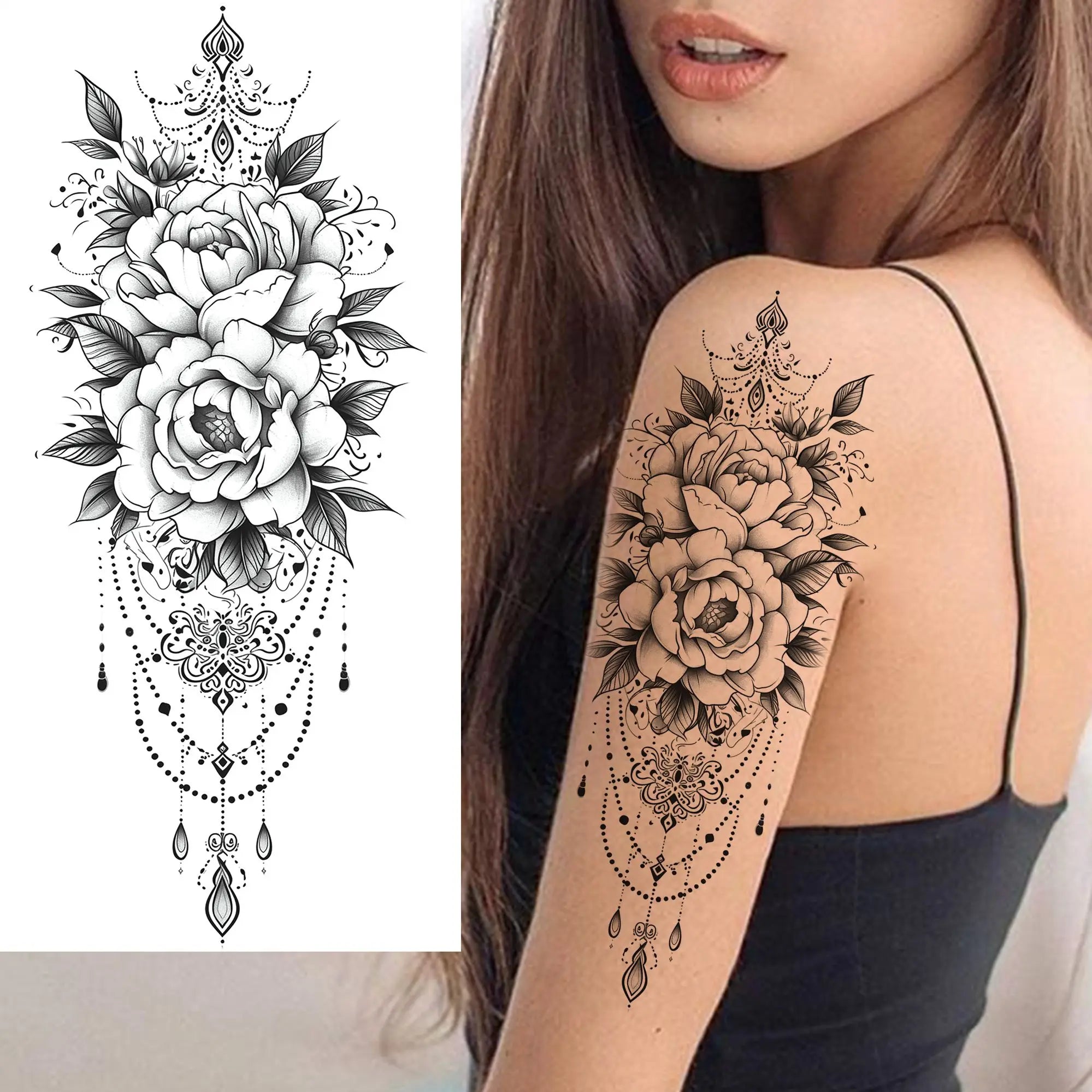 Watercolor Flower & Butterfly Tattoo – Realistic Waterproof Temporary Sticker (1 Sheet)