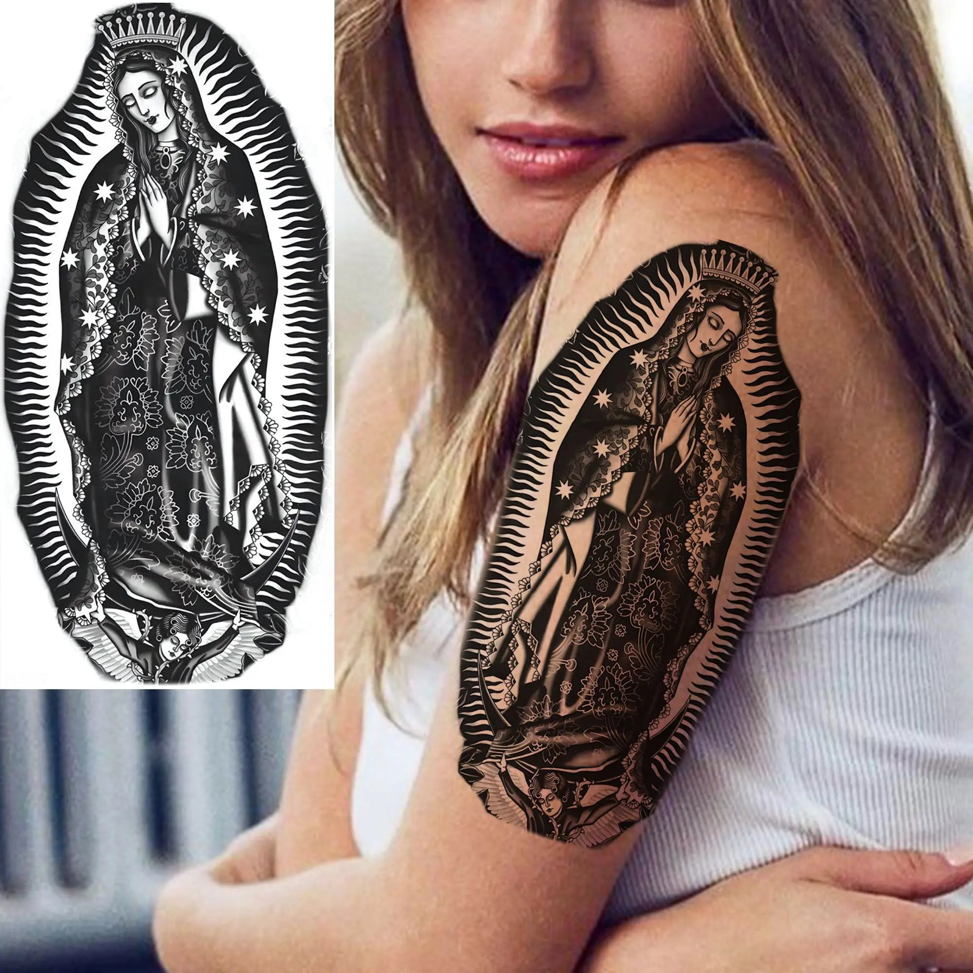 1 Sheet Zeus Jesus Skull Arm Temporary Tattoo Stickers – Waterproof Fake Sleeve Tattoo for Arm and Leg