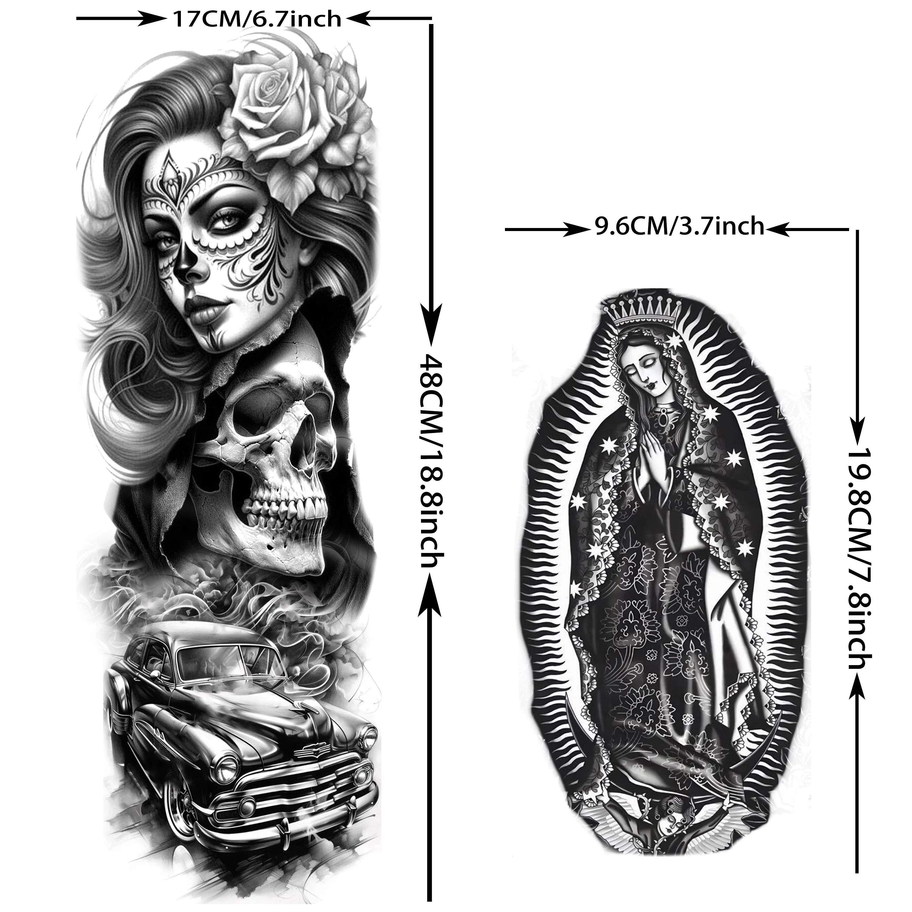 1 Sheet Zeus Jesus Skull Arm Temporary Tattoo Stickers – Waterproof Fake Sleeve Tattoo for Arm and Leg