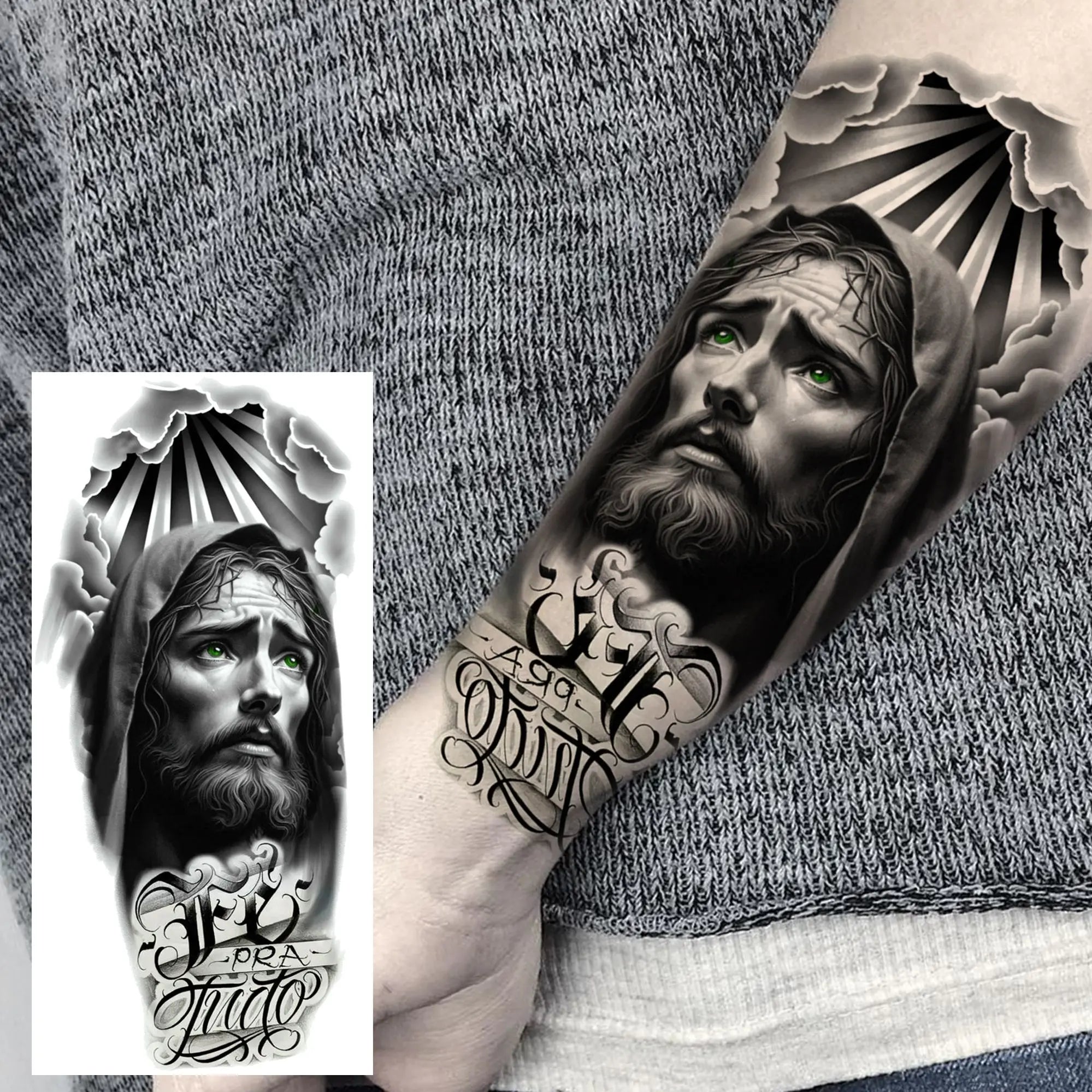 1pc Black Jesus Mary Cross Temporary Tattoo Stickers – Realistic Christian Prayer Tattoo Waterproof