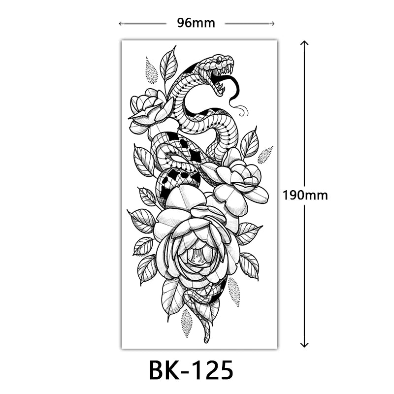Black Floral Temporary Tattoo Stickers – Waterproof Fake Flower Tattoos for Hand, Arm, Body
