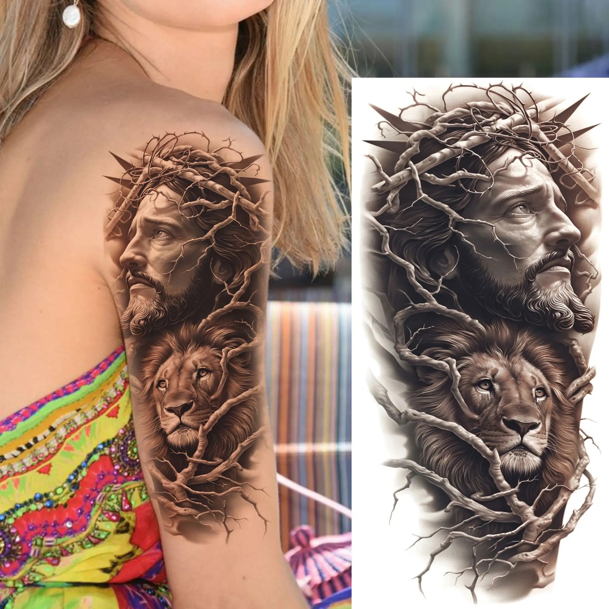 1pc Black Jesus Mary Cross Temporary Tattoo Stickers – Realistic Christian Prayer Tattoo Waterproof