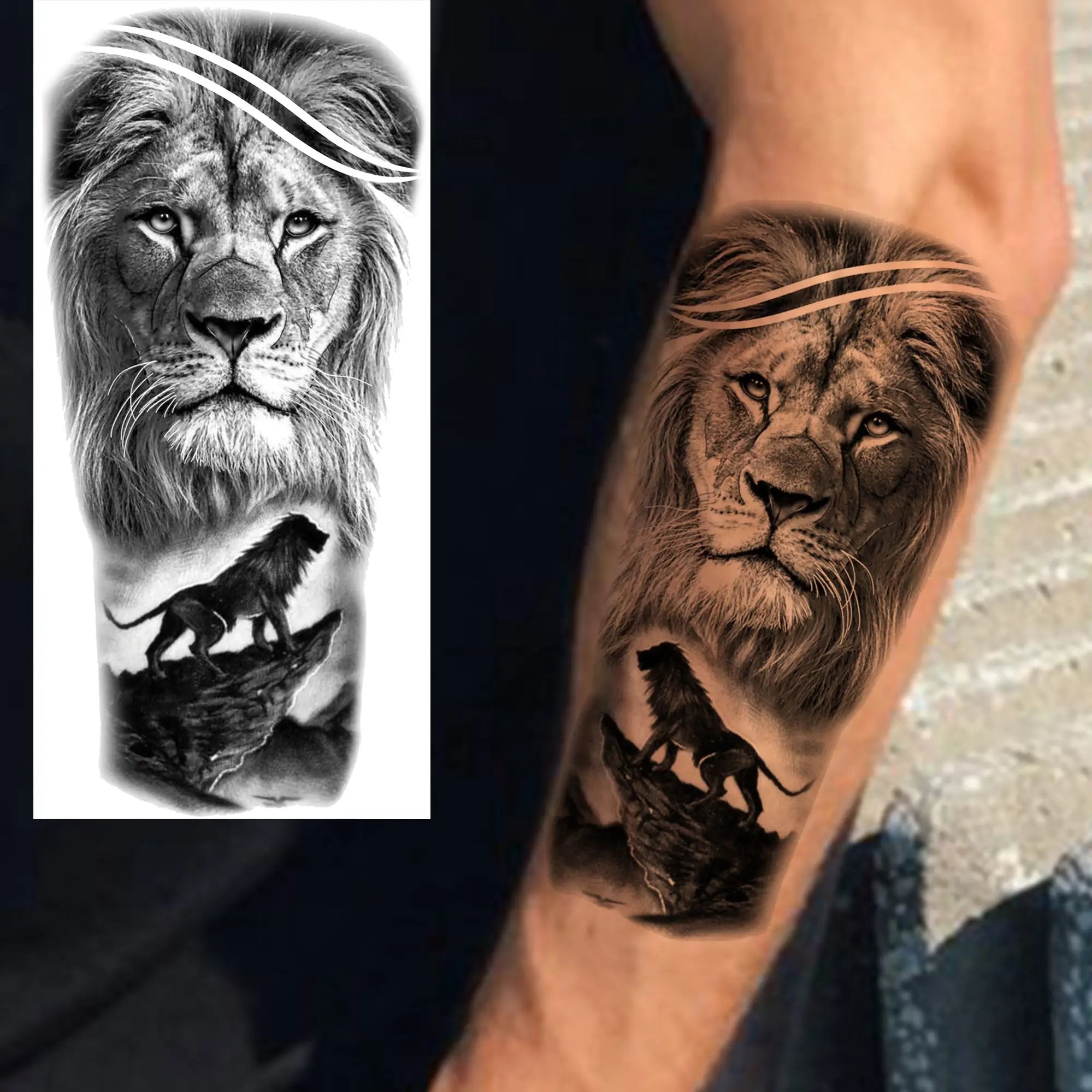 Lion Tiger Wolf Skull Dragon Temporary Tattoo – Realistic 3D Fake Tattoo Sticker (1 Sheet)