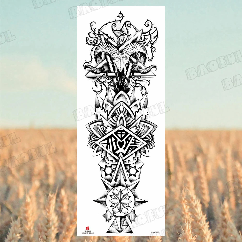 1 Sheet Wolf Lion Maori Flower Arm Sleeve Temporary Tattoo Sticker – Realistic Waterproof Fake Tattoos for Body