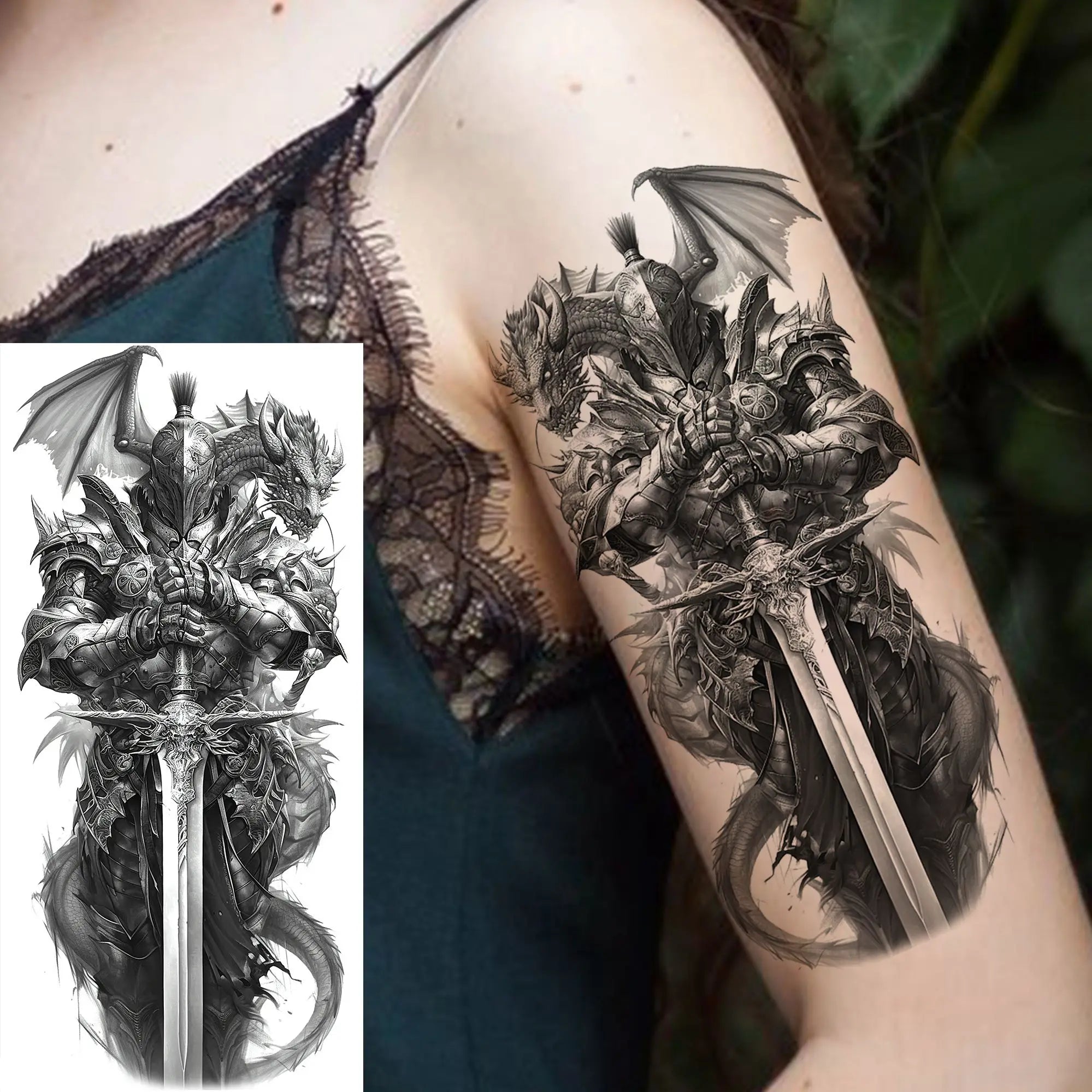 1pc Black Warrior Spartan Temporary Tattoo Stickers – Gladiator Helmet Lion Wolf Armor Design