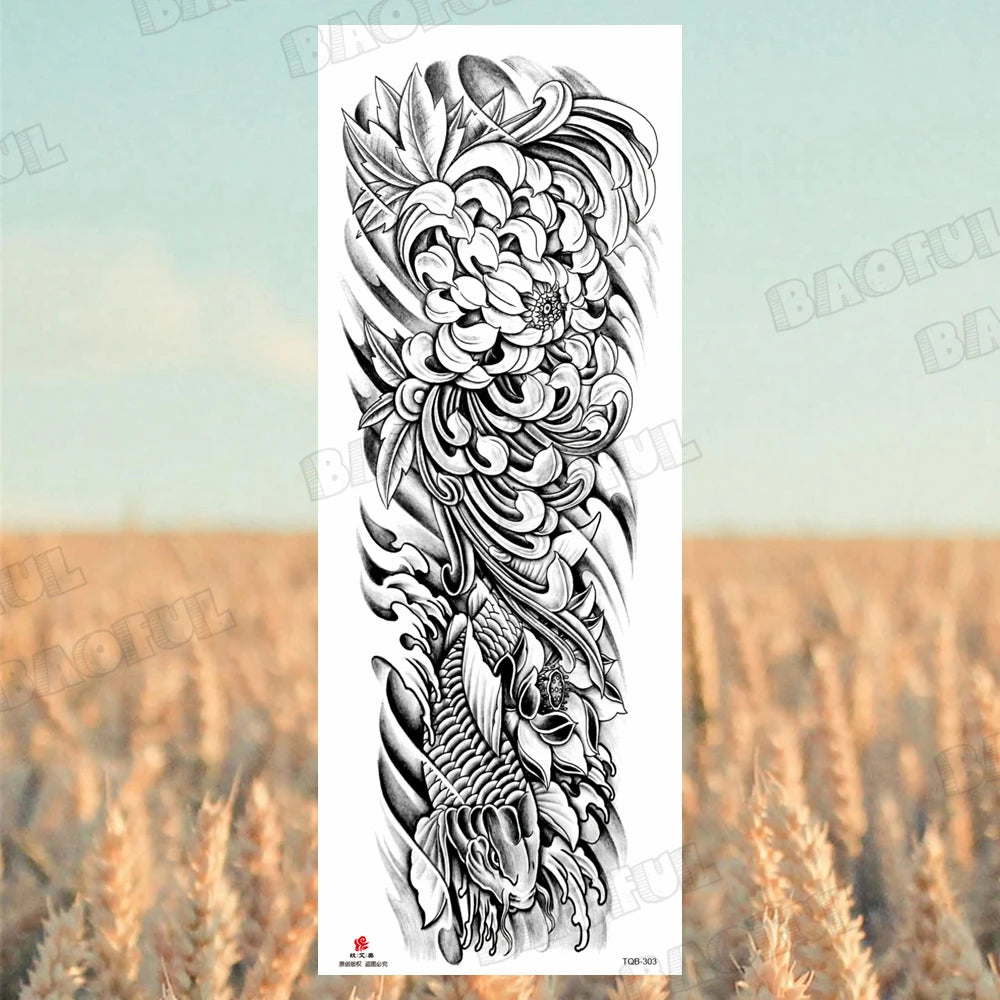 1 Sheet Wolf Lion Maori Flower Arm Sleeve Temporary Tattoo Sticker – Realistic Waterproof Fake Tattoos for Body