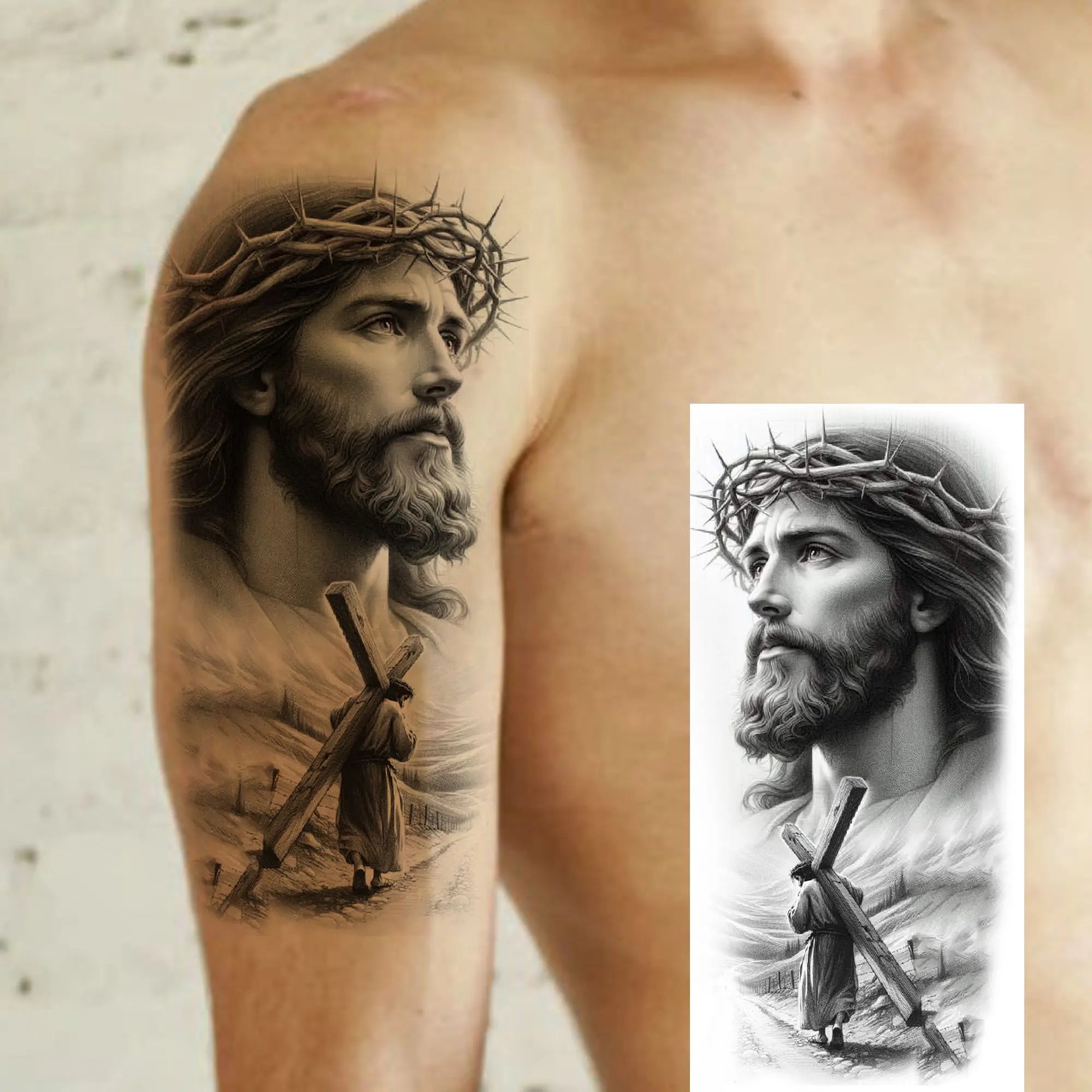 1 Sheet Jesus Thorn Crown Temporary Tattoo Sticker – Waterproof Realistic Fake Tattoos for Arm Chest Shoulder