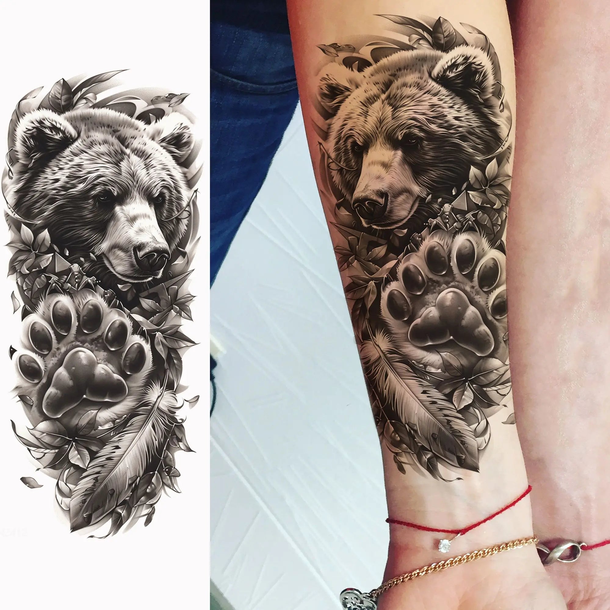 1 Sheet Realistic Beast Tattoo Stickers – Bear, Tiger, Wolf, Owl Waterproof Temporary Sleeve Tattoo for Arm and Leg