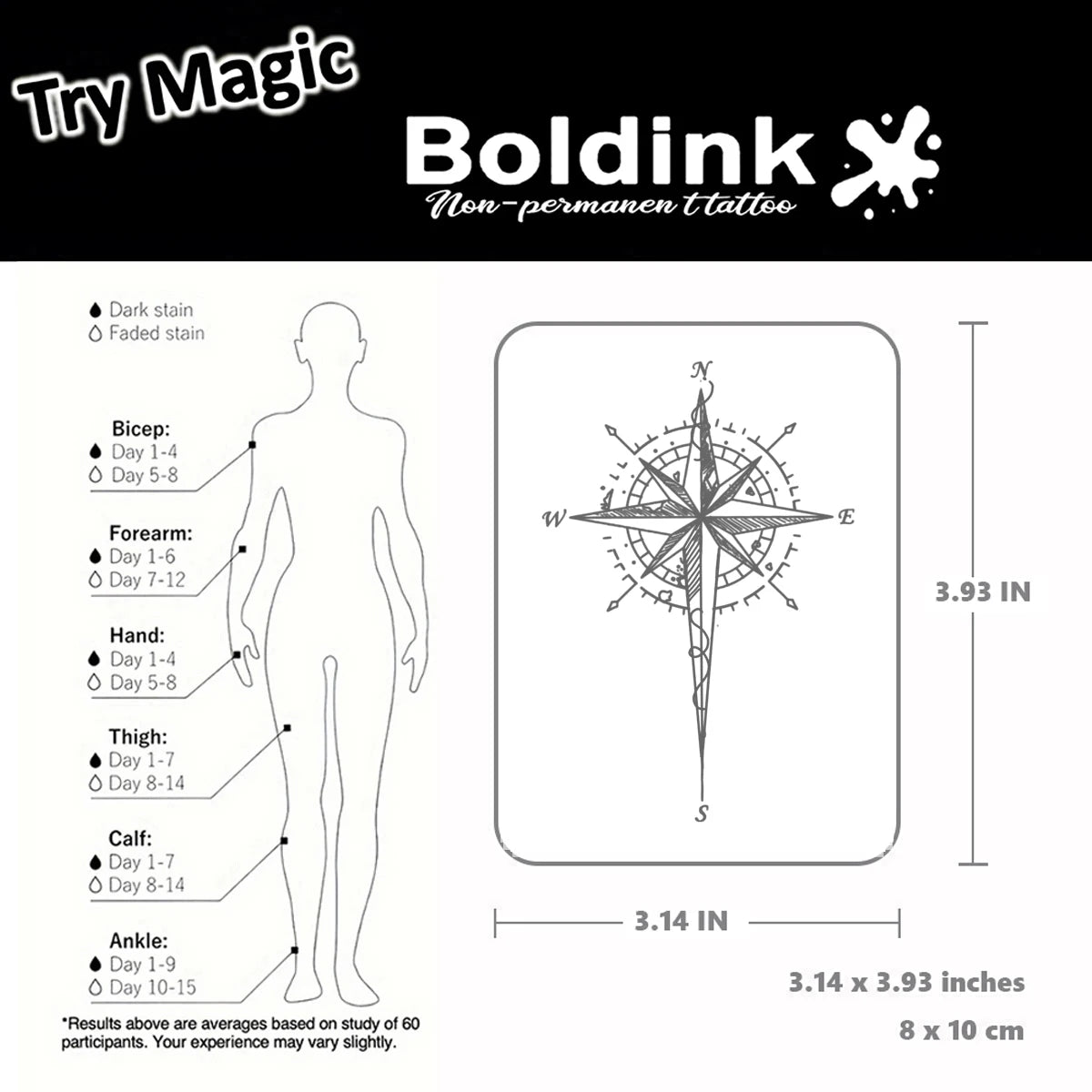 Compass North – Fine Line Temporary Tattoo (1PC)