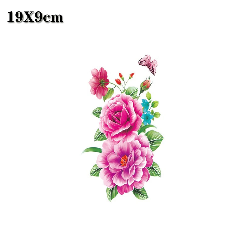 Colorful Rose Lily Peony Butterfly Temporary Tattoo Sticker