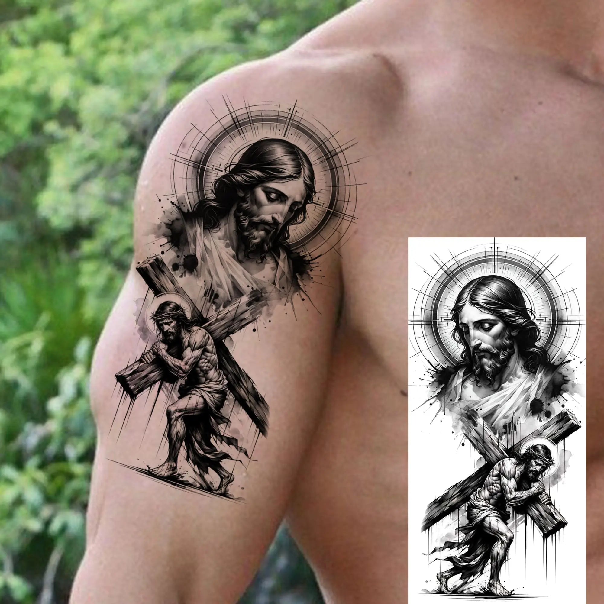 1 Sheet Jesus Thorn Crown Temporary Tattoo Sticker – Waterproof Realistic Fake Tattoos for Arm Chest Shoulder
