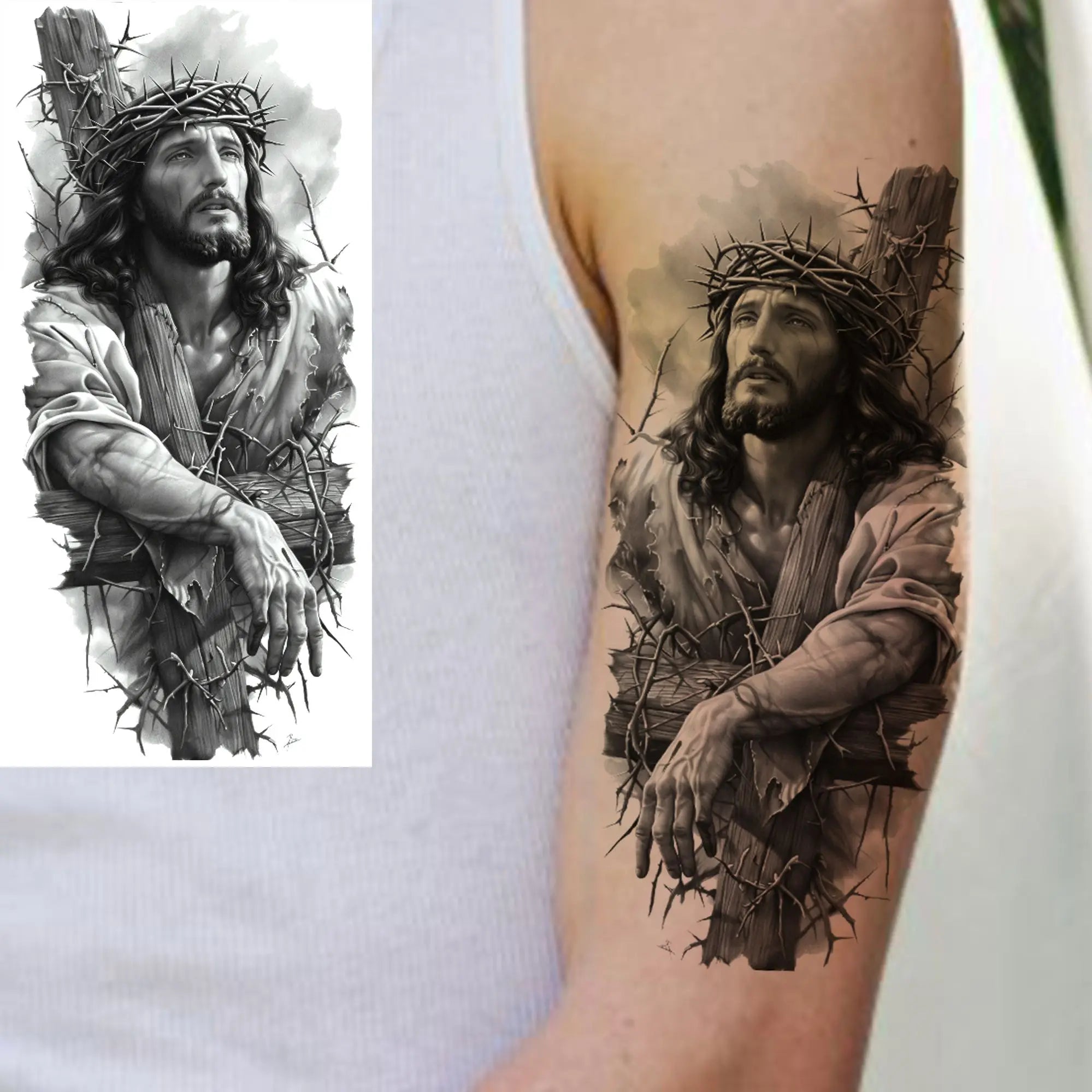 1pc Jesus Pray Cross Temporary Tattoo Stickers – Realistic Christian Fake Tattoos for Arm Chest Leg