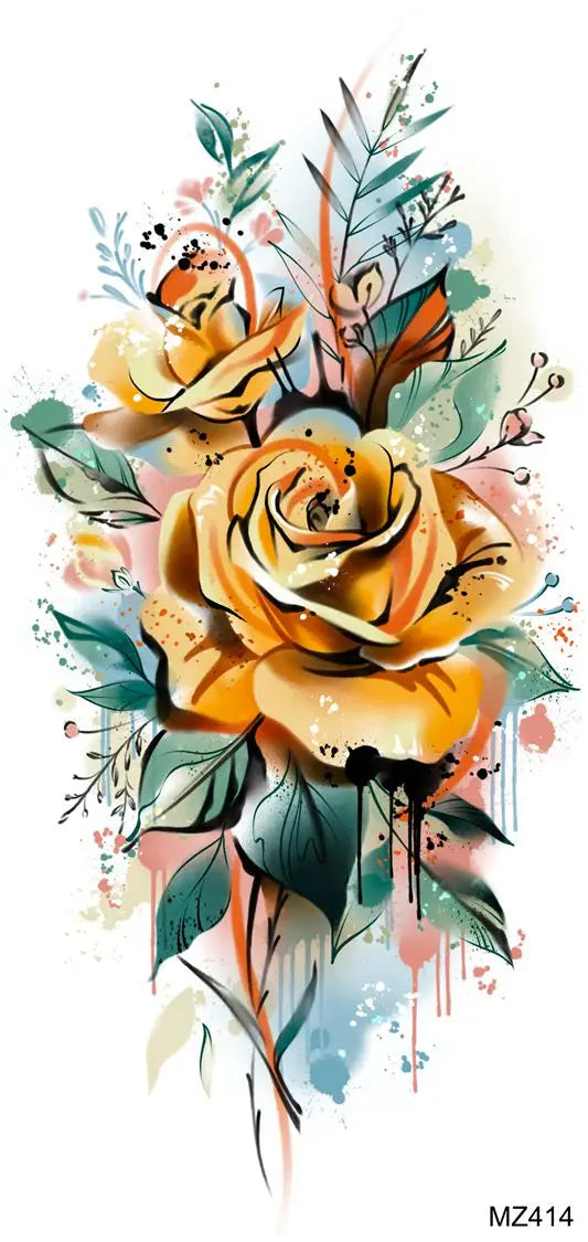 2pcs Watercolor Peony Rose Butterfly Temporary Tattoo Stickers