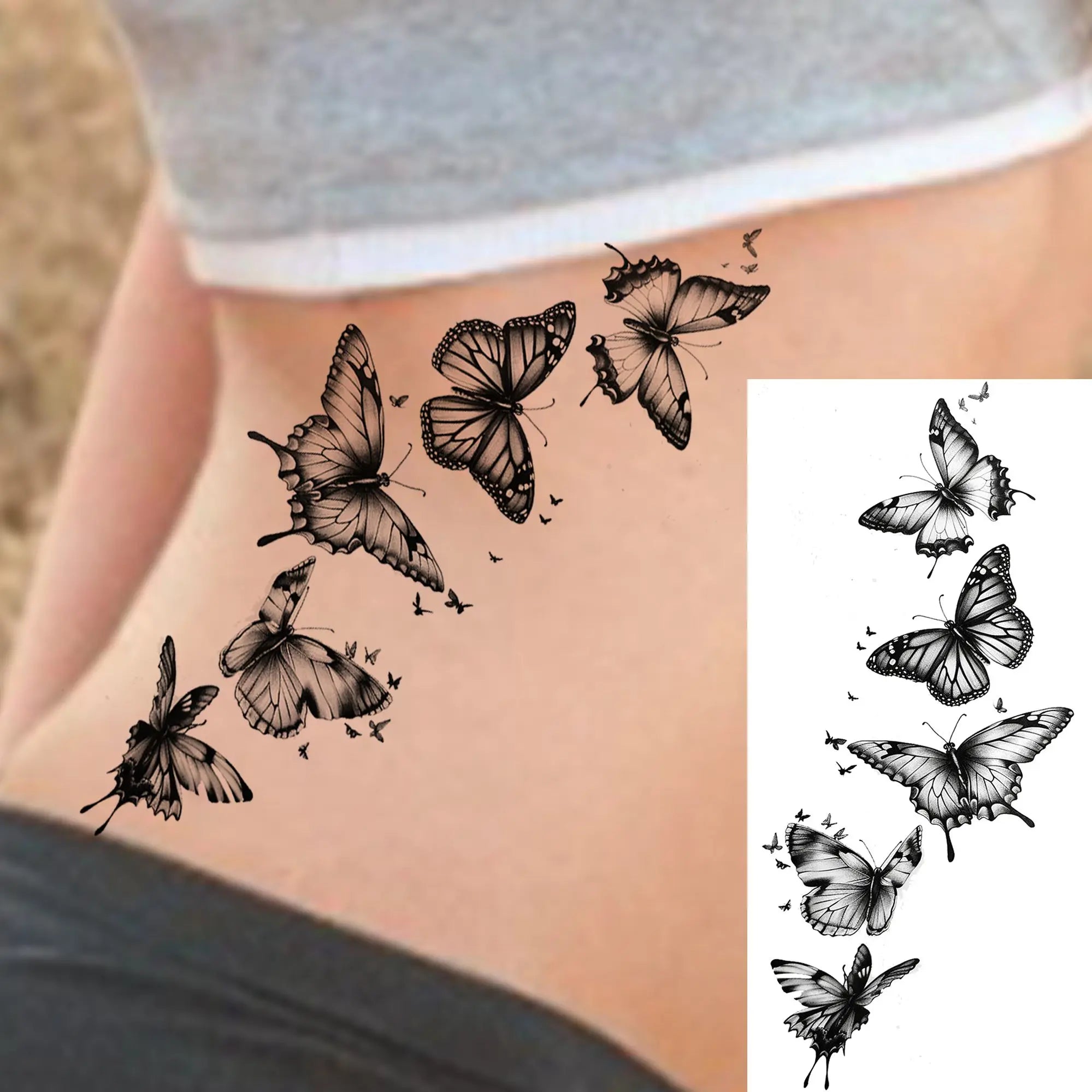 3D Rose Butterfly Temporary Tattoo – Waterproof Phoenix Flower Fake Tattoo Sticker