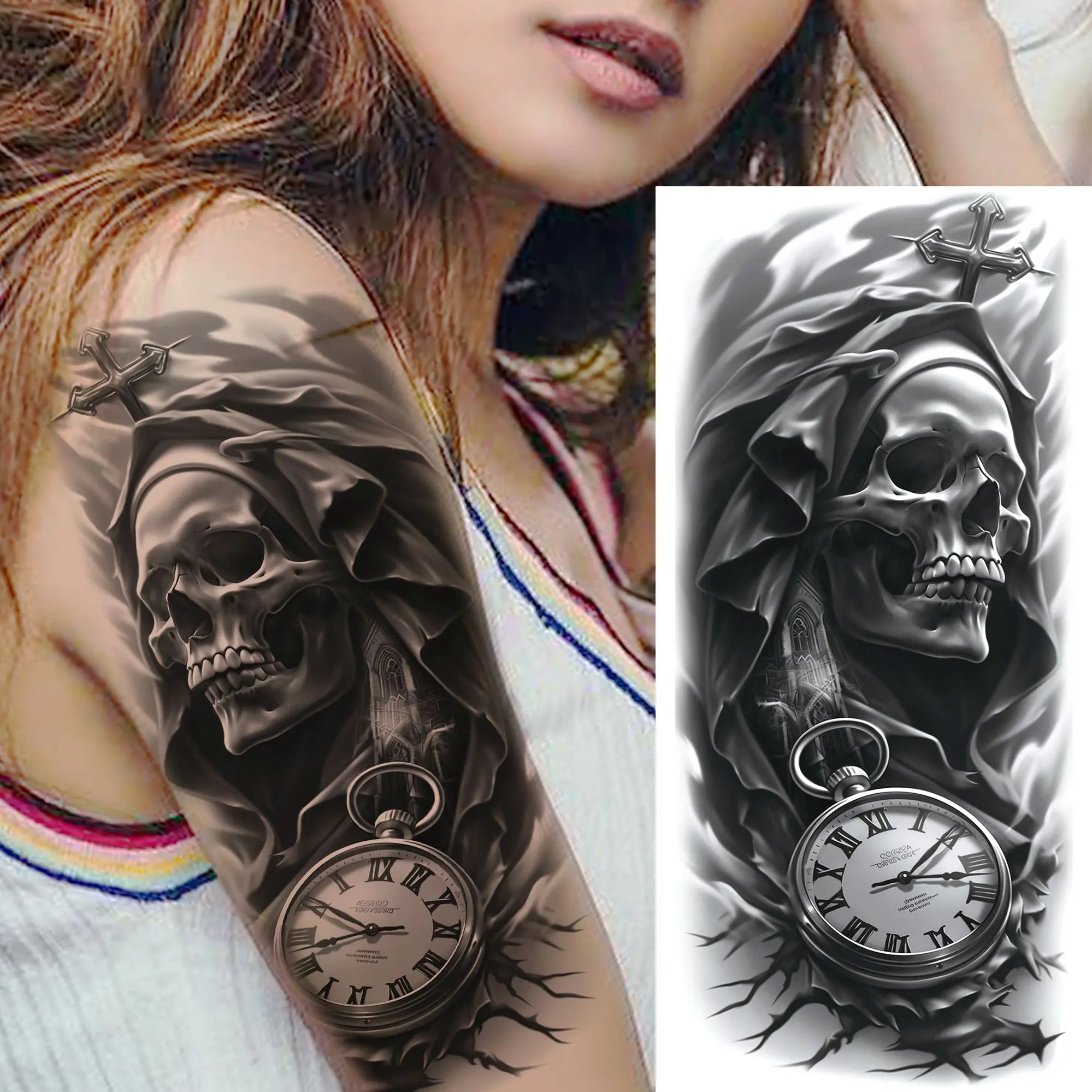 1 Sheet Lion Tiger Wolf Skull Ship Temporary Tattoo Sticker – Waterproof Realistic Body Art for Arm and Chest