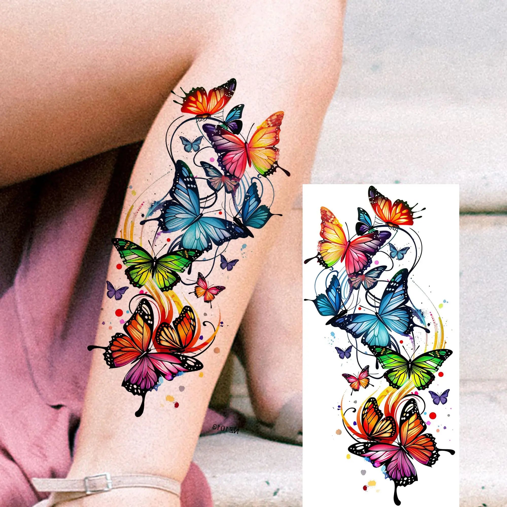 Watercolor Flower & Butterfly Tattoo – Realistic Waterproof Temporary Sticker (1 Sheet)