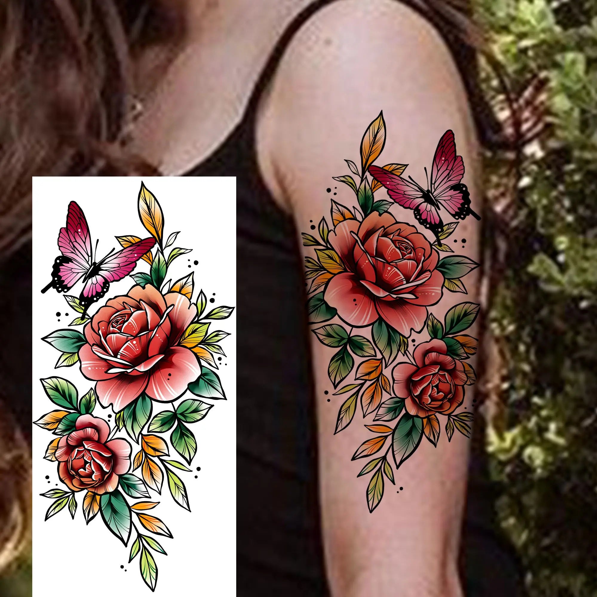 3D Rose Butterfly Temporary Tattoo – Waterproof Phoenix Flower Fake Tattoo Sticker