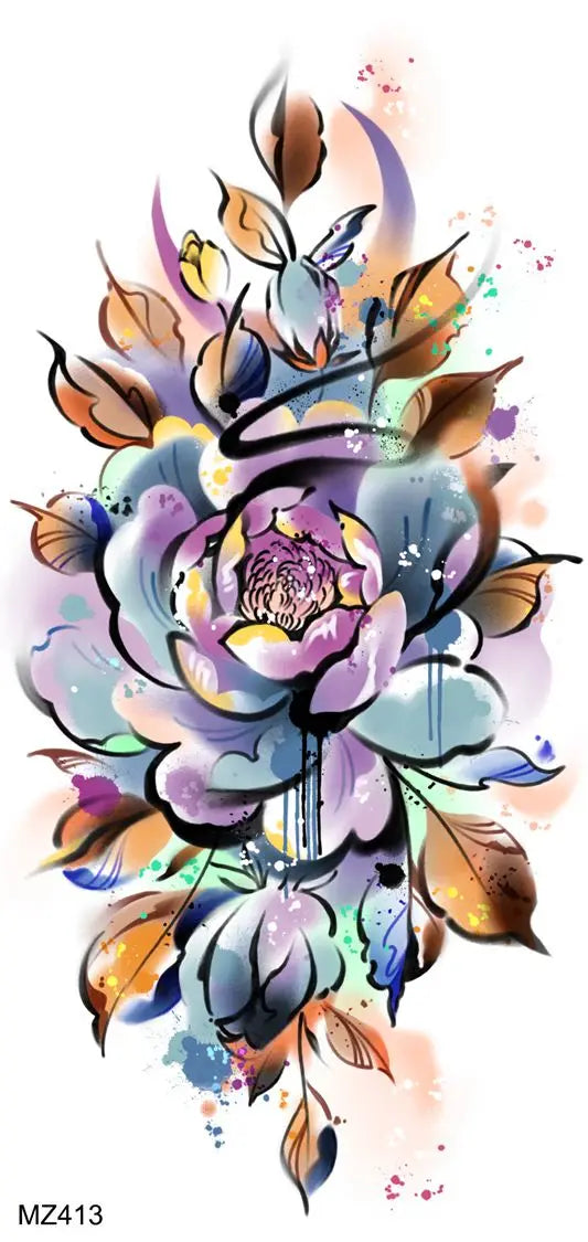 2pcs Watercolor Peony Rose Butterfly Temporary Tattoo Stickers