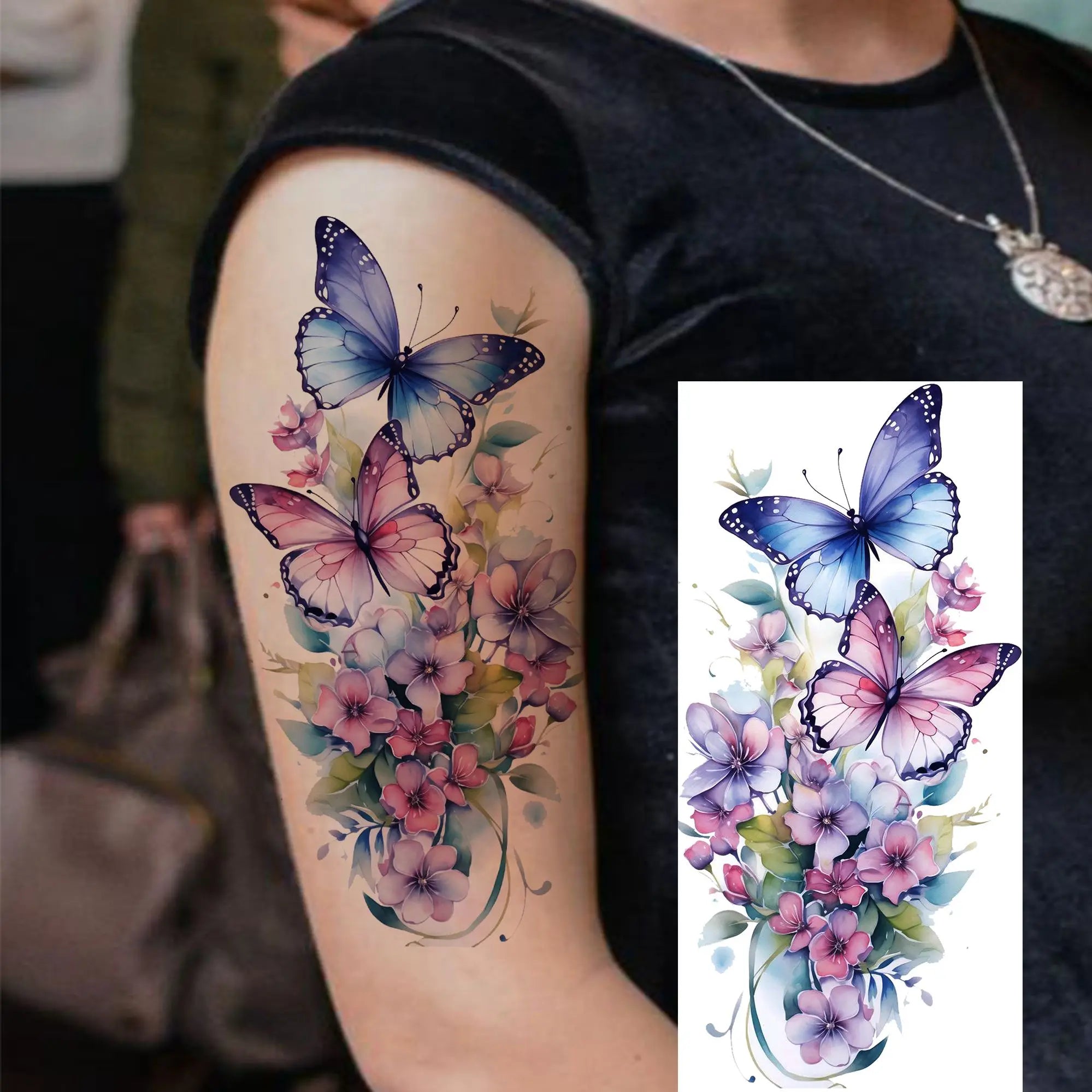 3D Rose Butterfly Temporary Tattoo – Waterproof Phoenix Flower Fake Tattoo Sticker