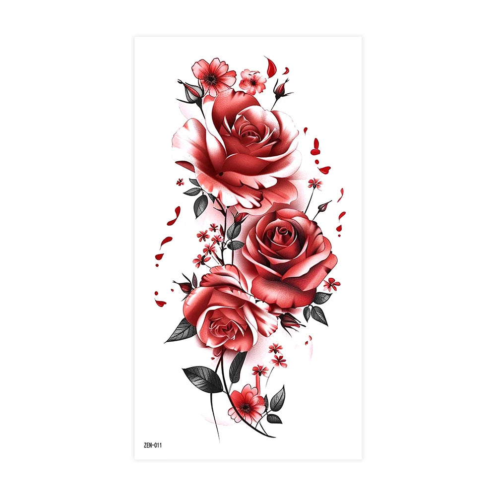 Realistic Flower Tattoo Sticker – Rose & Butterfly Design (1pc)