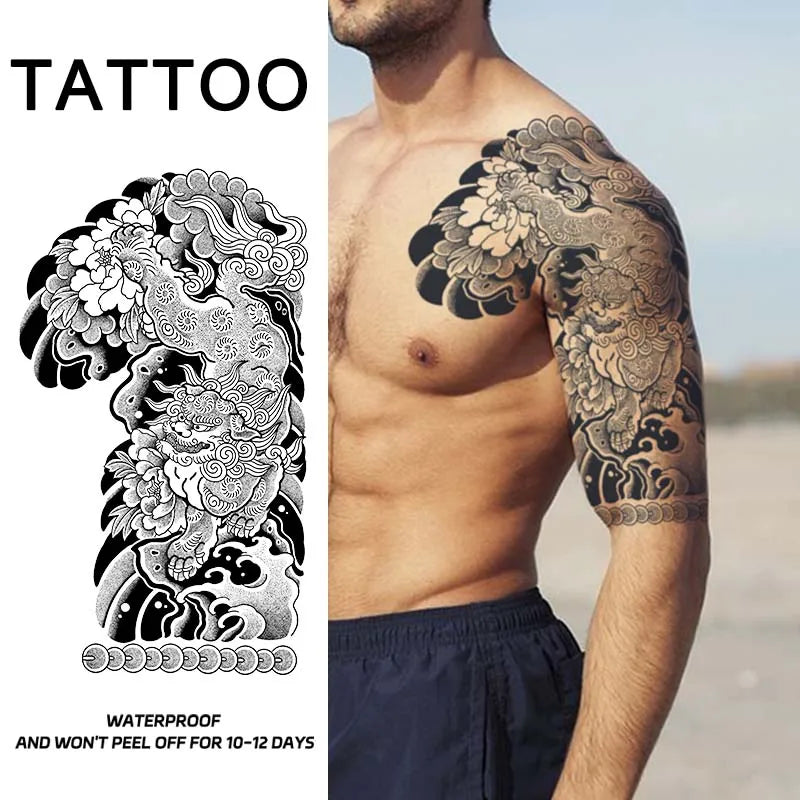 Dragon Tiger Half Arm Tattoo – Waterproof Herbal Semi-Permanent Fake Tattoo Sticker
