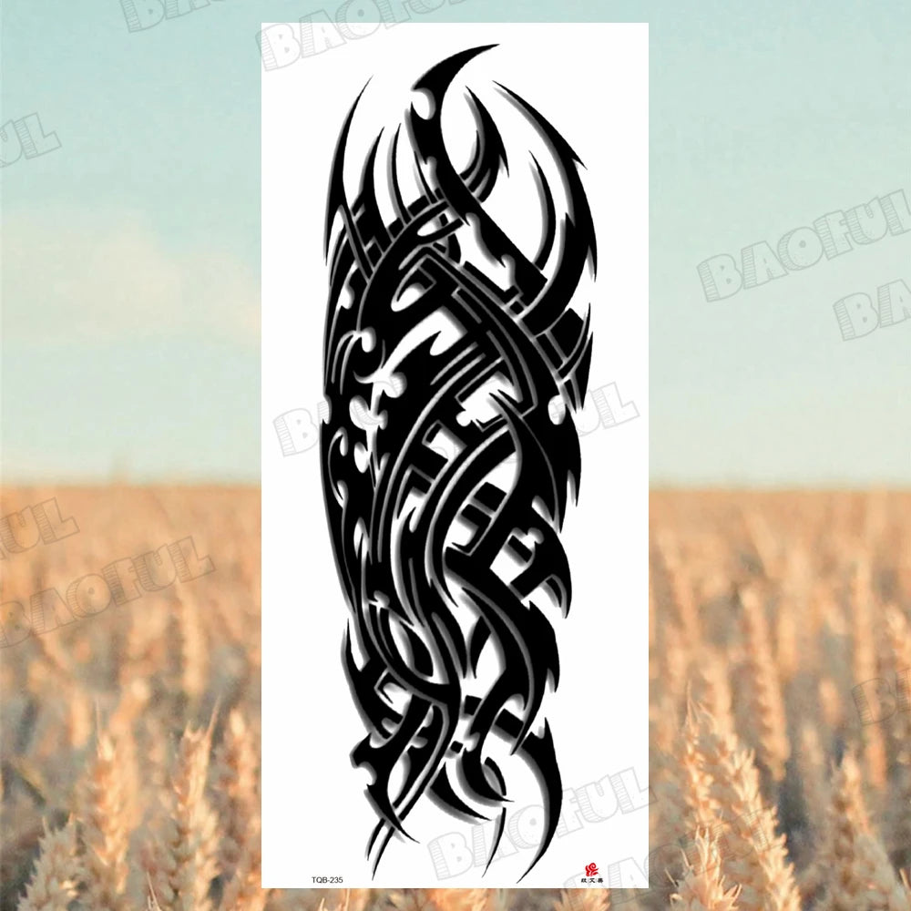 1 Sheet Wolf Lion Maori Flower Arm Sleeve Temporary Tattoo Sticker – Realistic Waterproof Fake Tattoos for Body