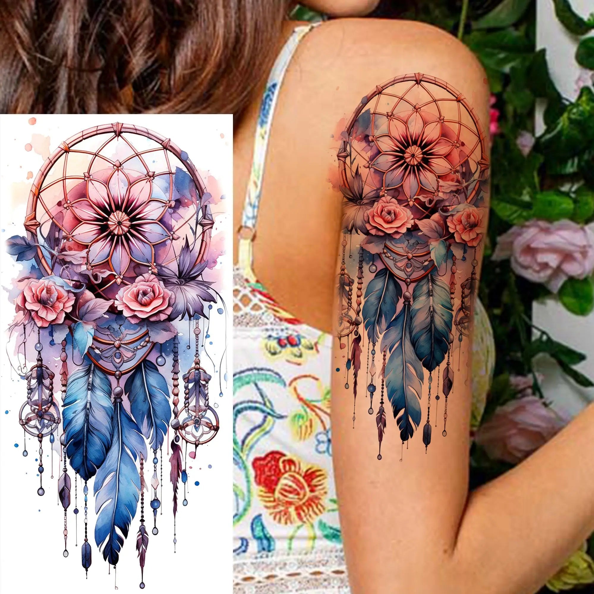 Watercolor Flower & Butterfly Tattoo – Realistic Waterproof Temporary Sticker (1 Sheet)