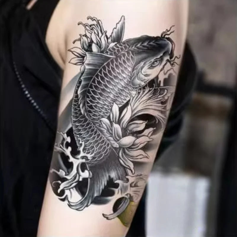 Carp Fish Temporary Tattoo – Waterproof Koi Arm Fake Tattoo for Men and Women
