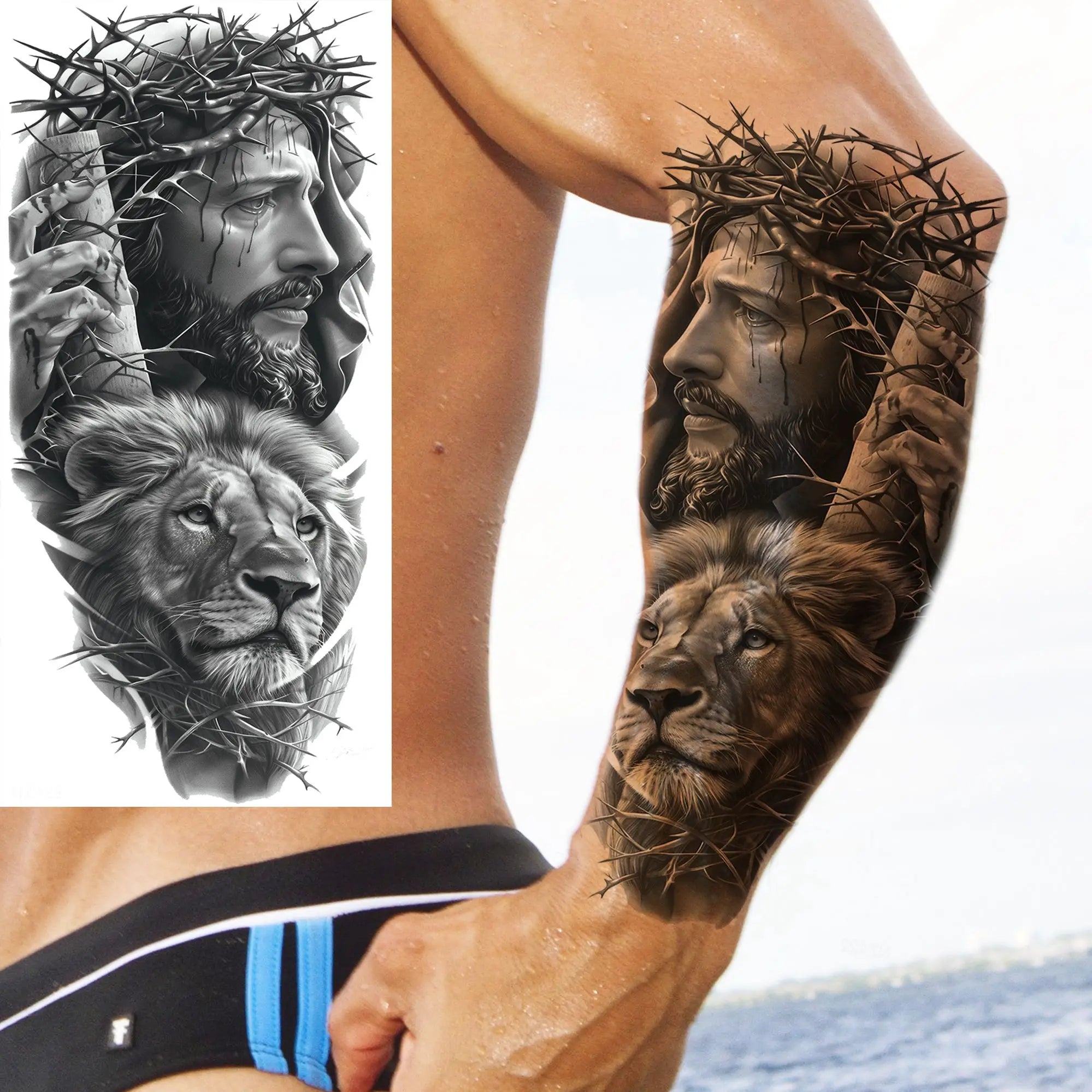 1pc Jesus Pray Cross Temporary Tattoo Stickers – Realistic Christian Fake Tattoos for Arm Chest Leg