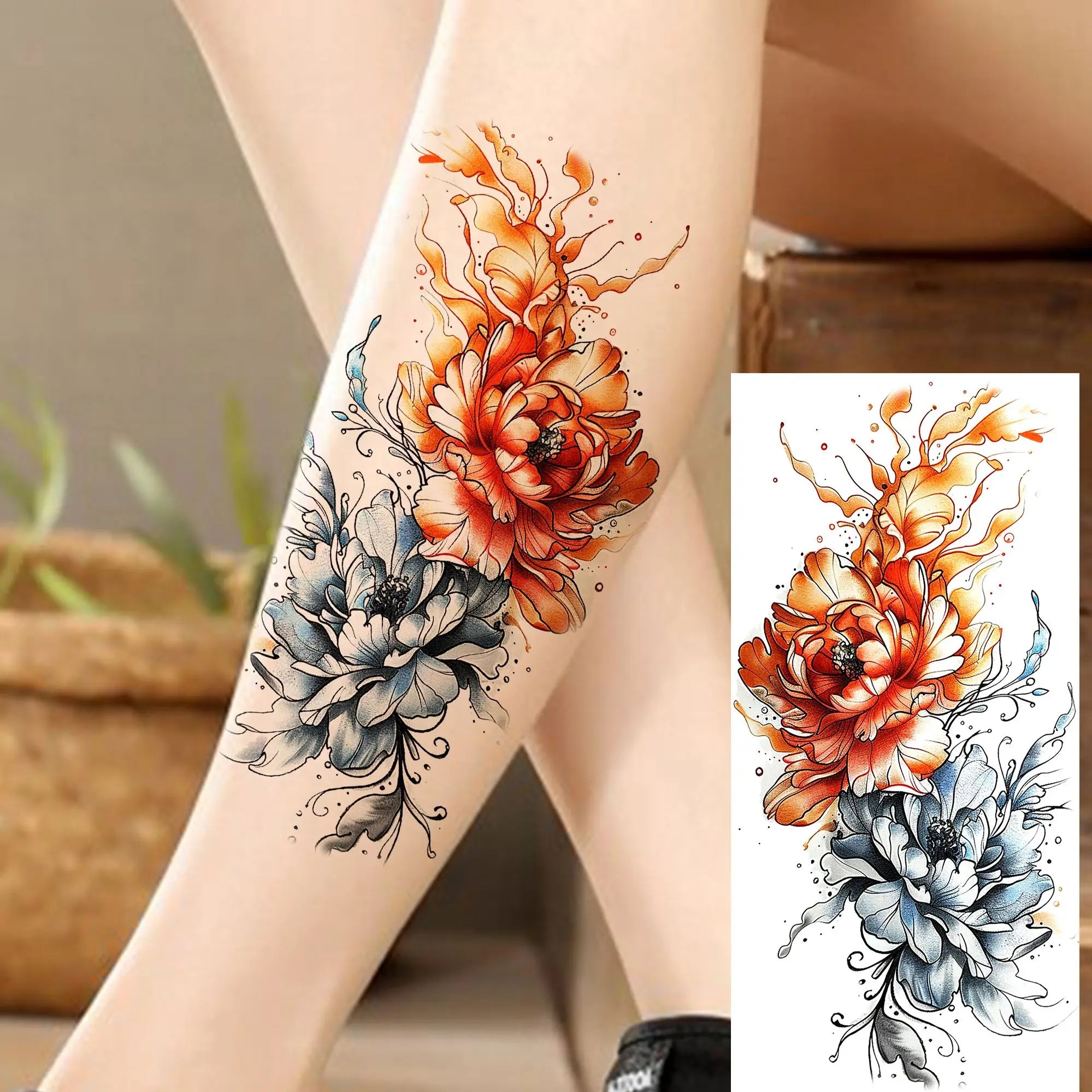 1 Sheet Phoenix Butterfly Flower Temporary Tattoo Sticker – Waterproof Realistic Fake Tattoos for Arm Back Waist