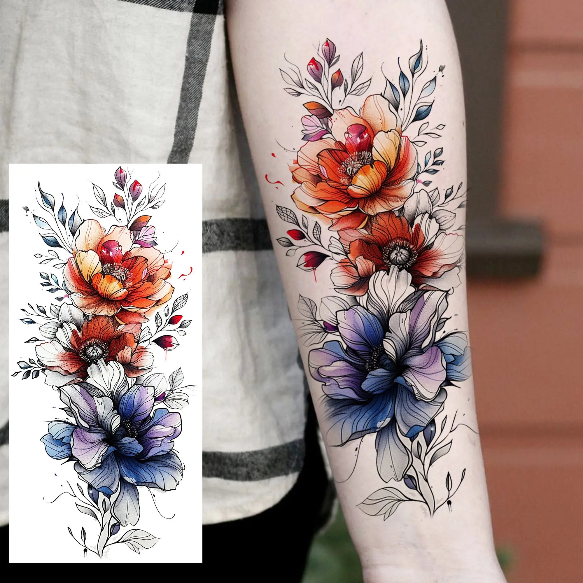 1 Sheet Phoenix Butterfly Flower Temporary Tattoo Sticker – Waterproof Realistic Fake Tattoos for Arm Back Waist