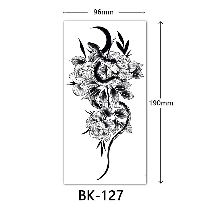 Black Floral Temporary Tattoo Stickers – Waterproof Fake Flower Tattoos for Hand, Arm, Body