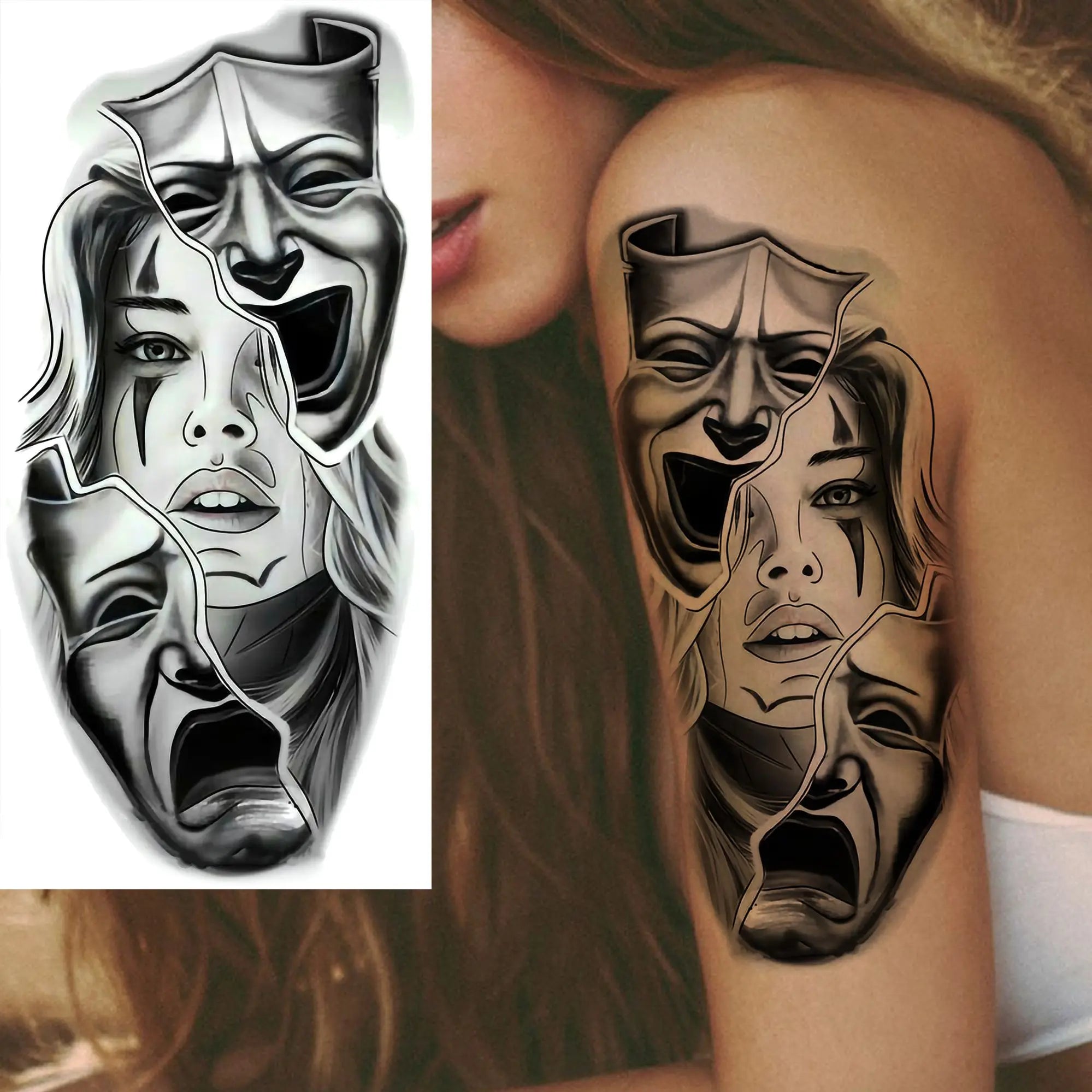 1 Sheet Gangster Joker Mask Poker Temporary Tattoo – Waterproof Fake Sleeve for Arm, Realistic Robber Rebel Design