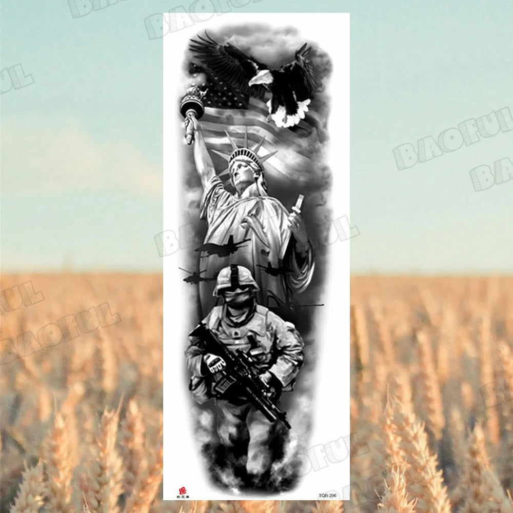 1 Sheet Wolf Lion Maori Flower Arm Sleeve Temporary Tattoo Sticker – Realistic Waterproof Fake Tattoos for Body