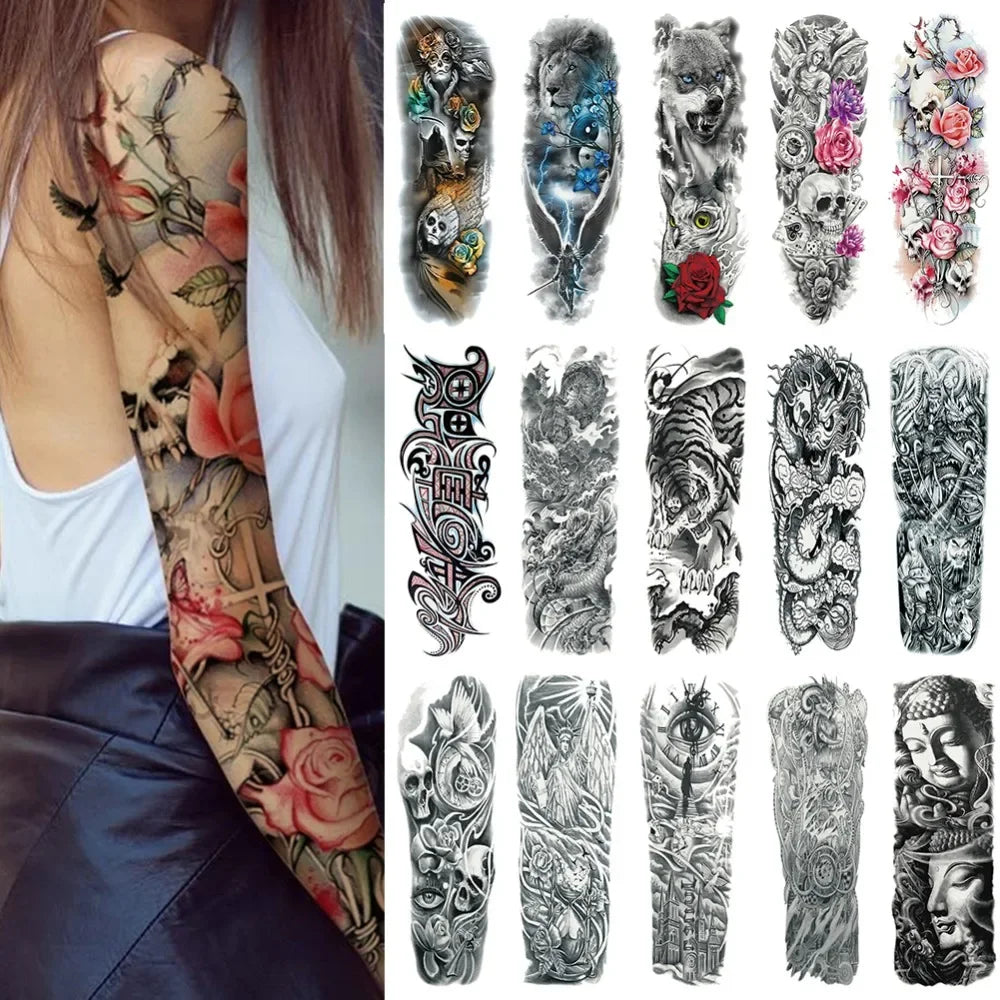 Full Arm Skull Tattoo Sticker – Waterproof 15-Day Semi-Permanent Tattoo for Men & Women