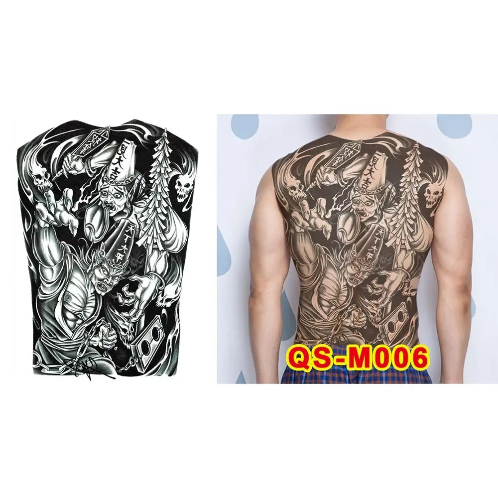 Full Back Water Transfer Tattoo Stickers – Angel Wings, Cross, Warrior Style Fake Tattoo for Men