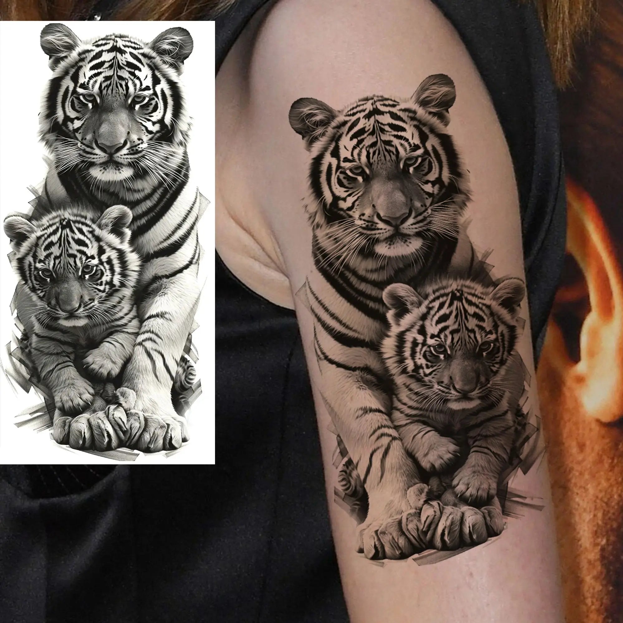 1 Sheet Lion Tiger Wolf Skull Ship Temporary Tattoo Sticker – Waterproof Realistic Body Art for Arm and Chest