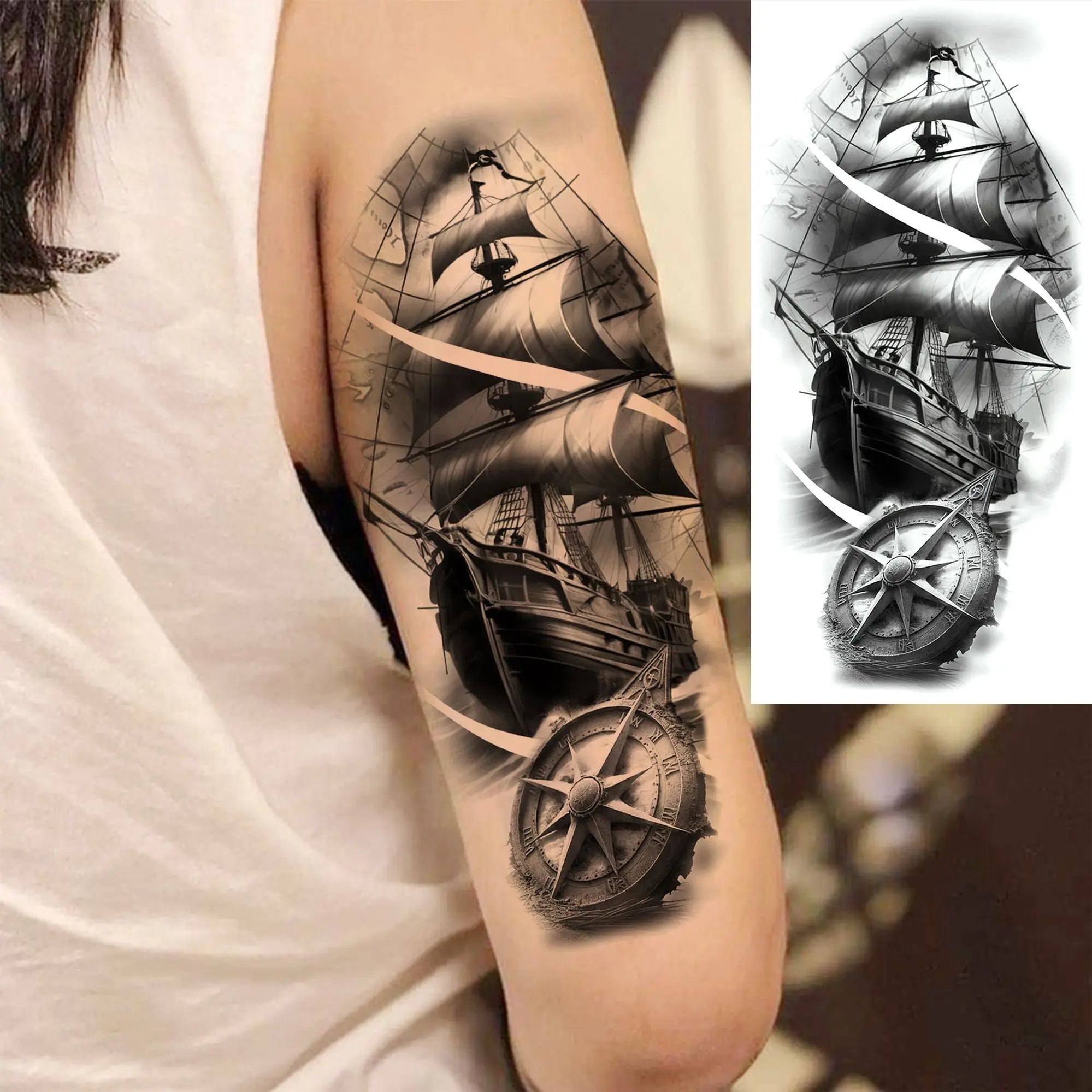 1 Sheet Lion Tiger Wolf Skull Ship Temporary Tattoo Sticker – Waterproof Realistic Body Art for Arm and Chest