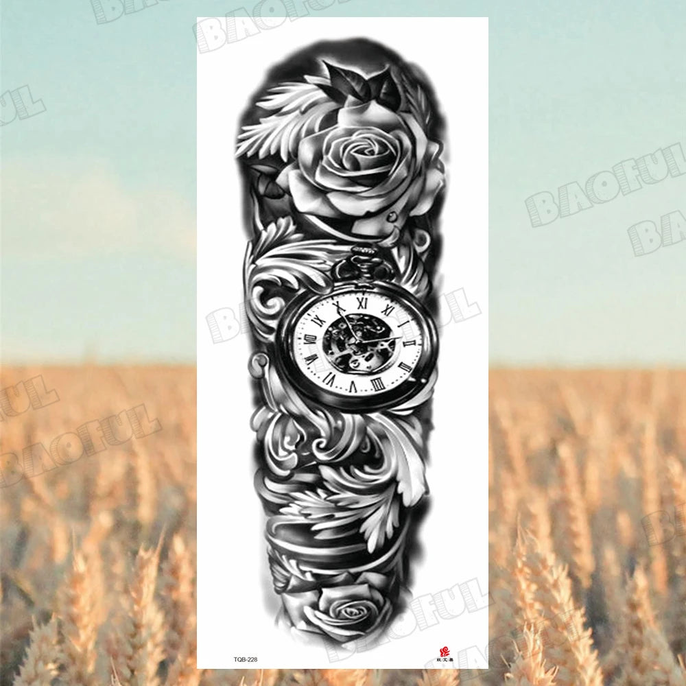 1 Sheet Wolf Lion Maori Flower Arm Sleeve Temporary Tattoo Sticker – Realistic Waterproof Fake Tattoos for Body