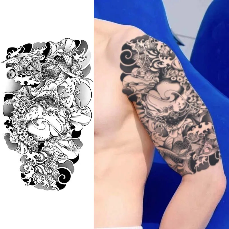 Dragon Tiger Half Arm Tattoo – Waterproof Herbal Semi-Permanent Fake Tattoo Sticker