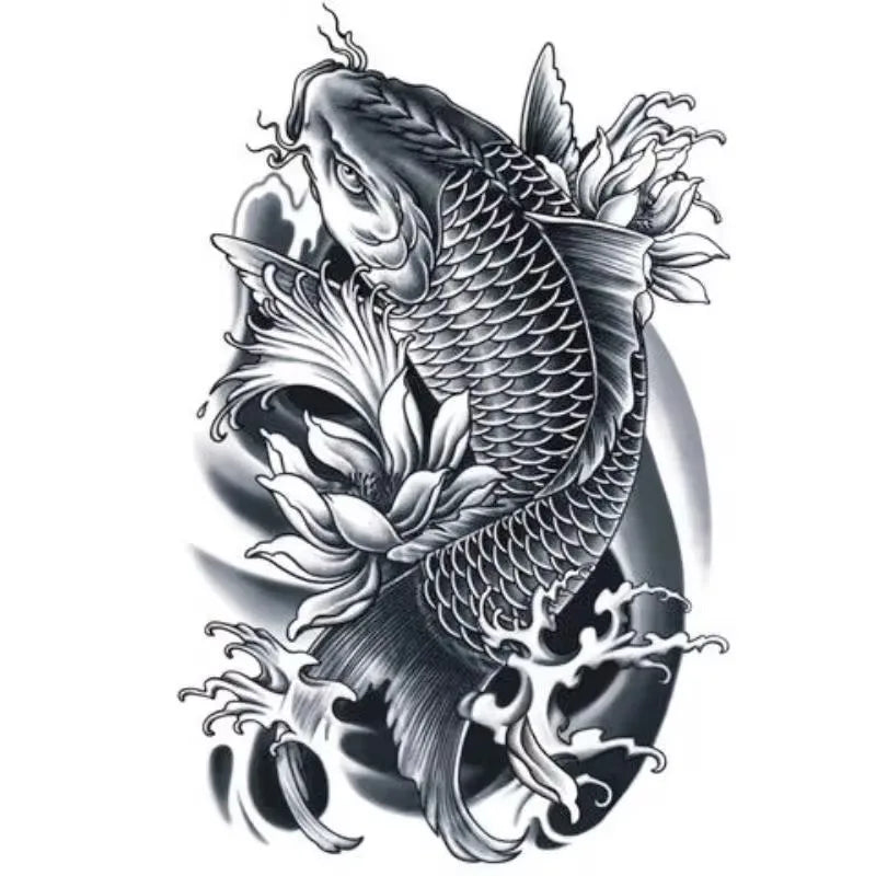 Carp Fish Temporary Tattoo – Waterproof Koi Arm Fake Tattoo for Men and Women