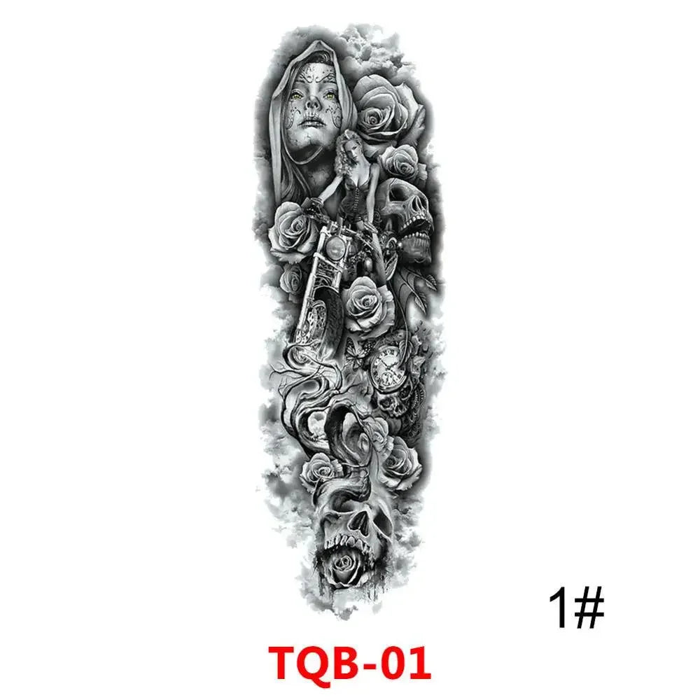 Full Arm Skull Tattoo Sticker – Waterproof 15-Day Semi-Permanent Tattoo for Men & Women