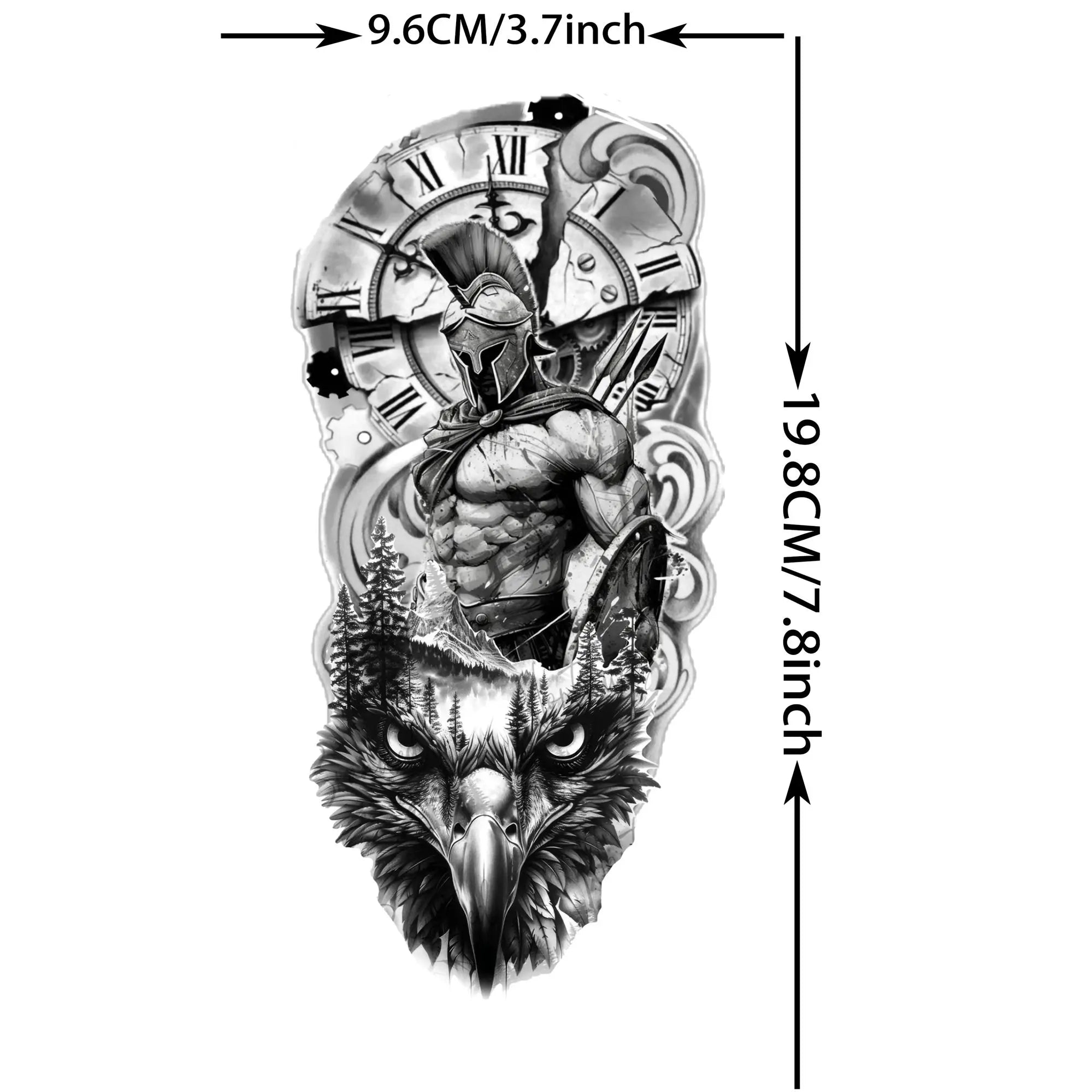 1pc Black Warrior Spartan Temporary Tattoo Stickers – Gladiator Helmet Lion Wolf Armor Design