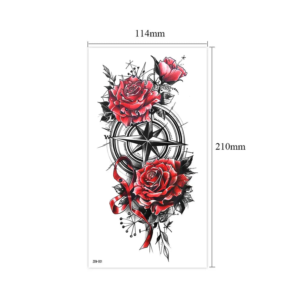 Realistic Flower Tattoo Sticker – Rose & Butterfly Design (1pc)